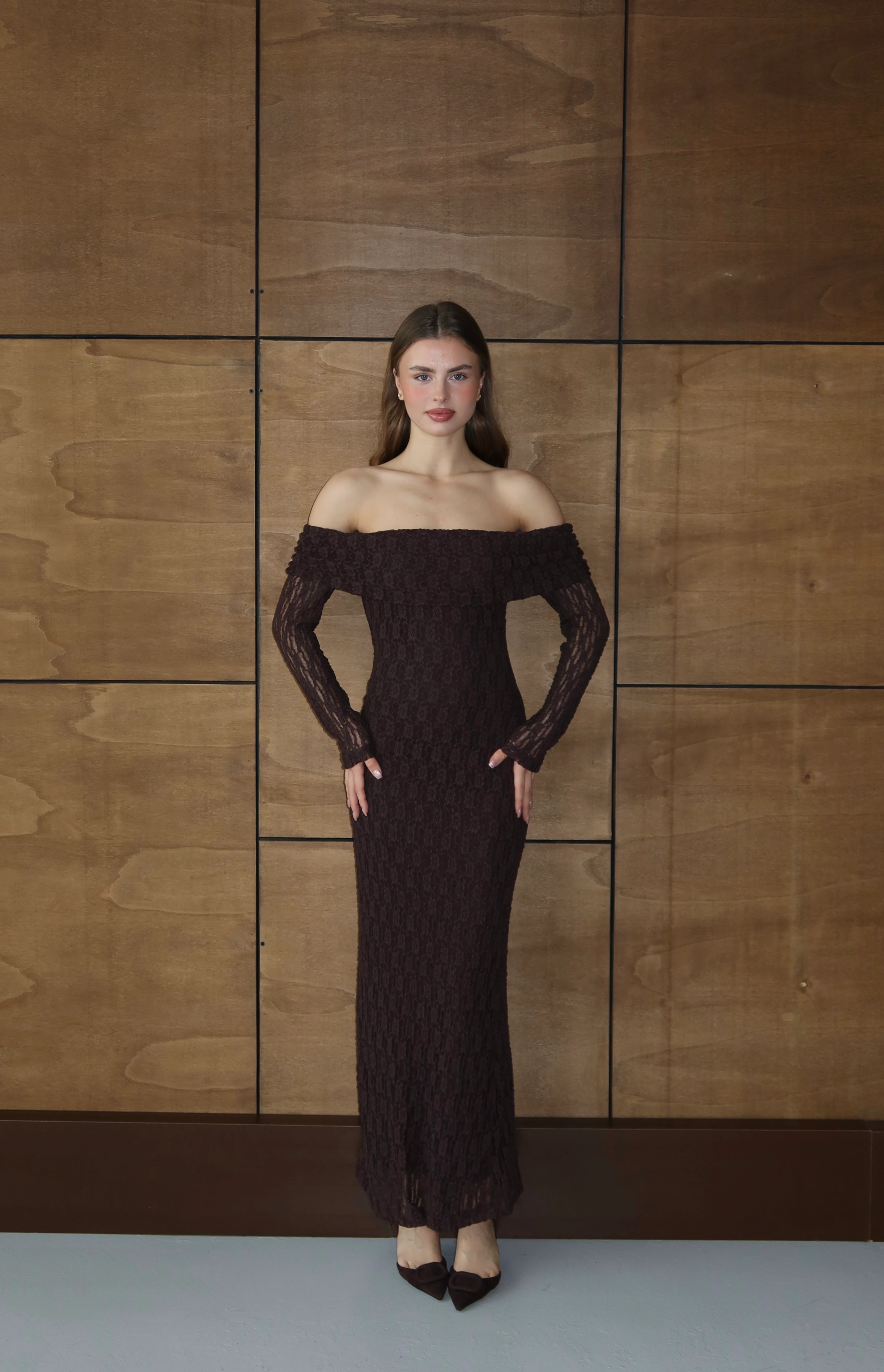 Gölge Silüet Elbise - Kahverengi