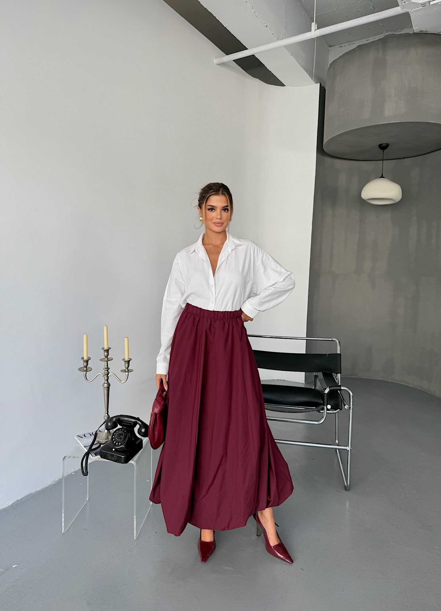 Minimalist Maxi Etek - Bordo