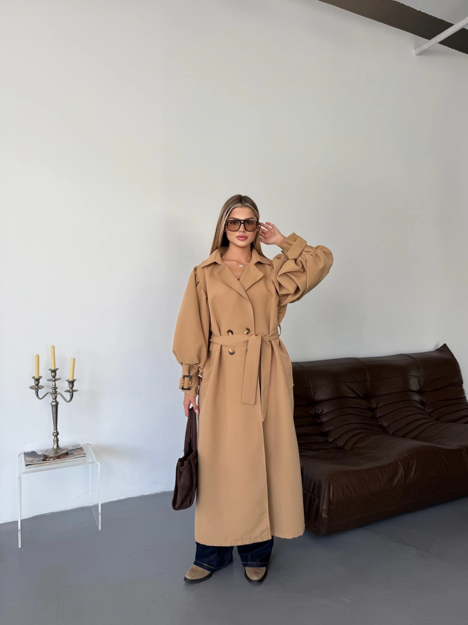 Balon Kol Trençkot - Vizon