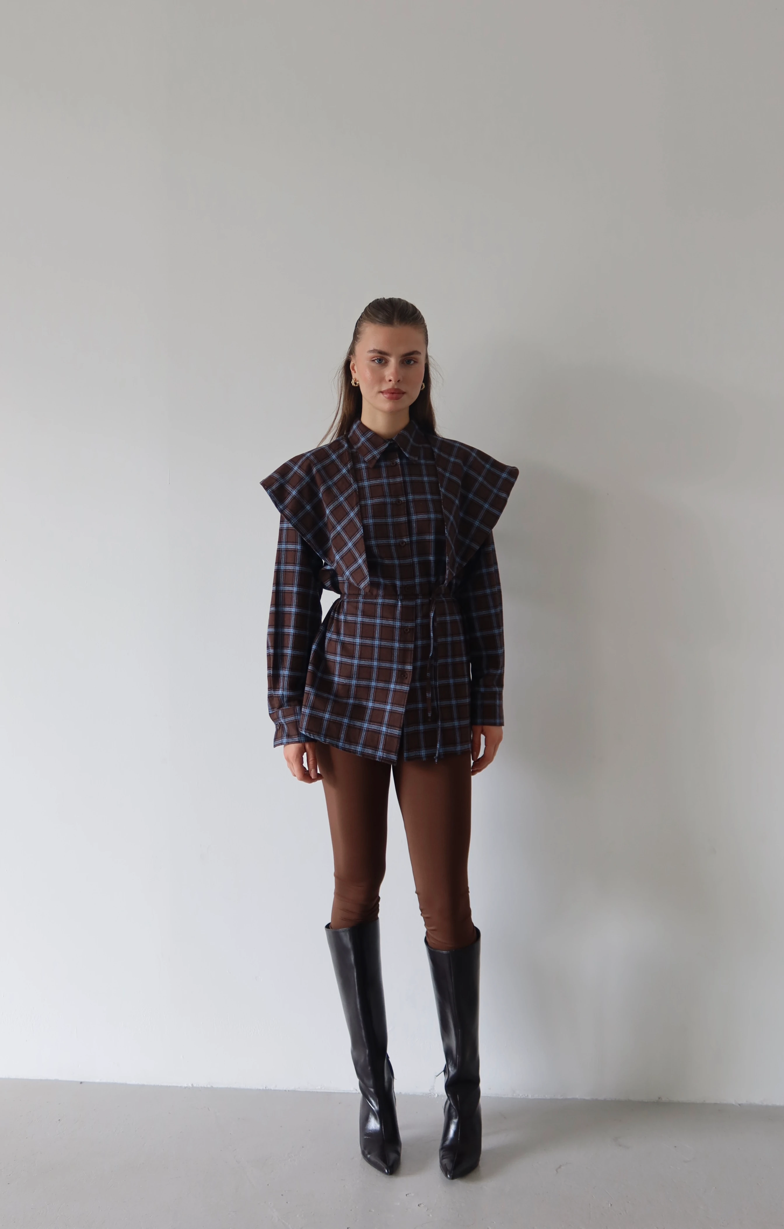 Volanlı Ekose Gömlek - Mavi