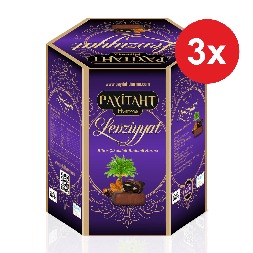 PAYİTAHT Date Levziyyat - Dark Chocolate Covered Almond Dates 250g. 3 PACKAGE
