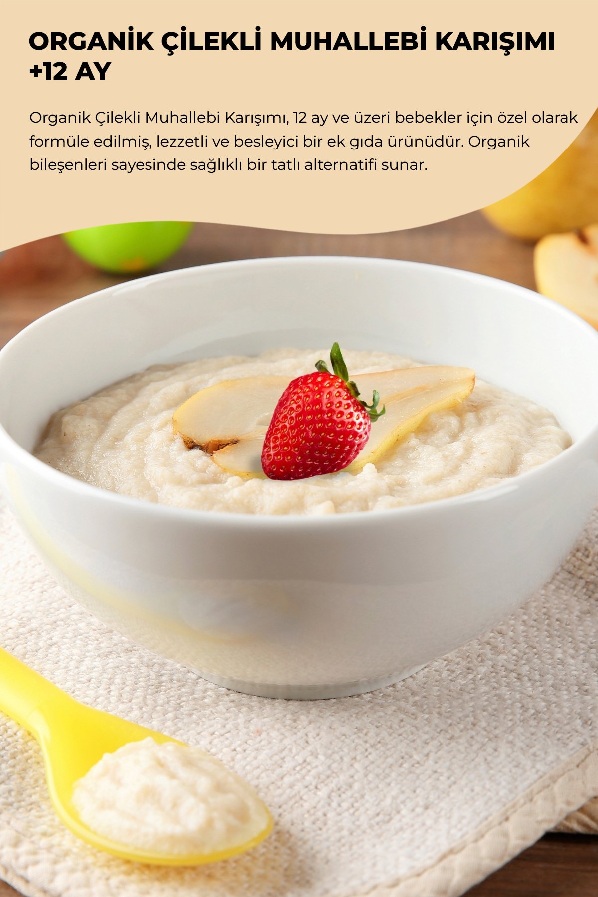 ORGANİK ÇİLEKLİ MUHALLEBİ KARIŞIMI 200GR +12 AY