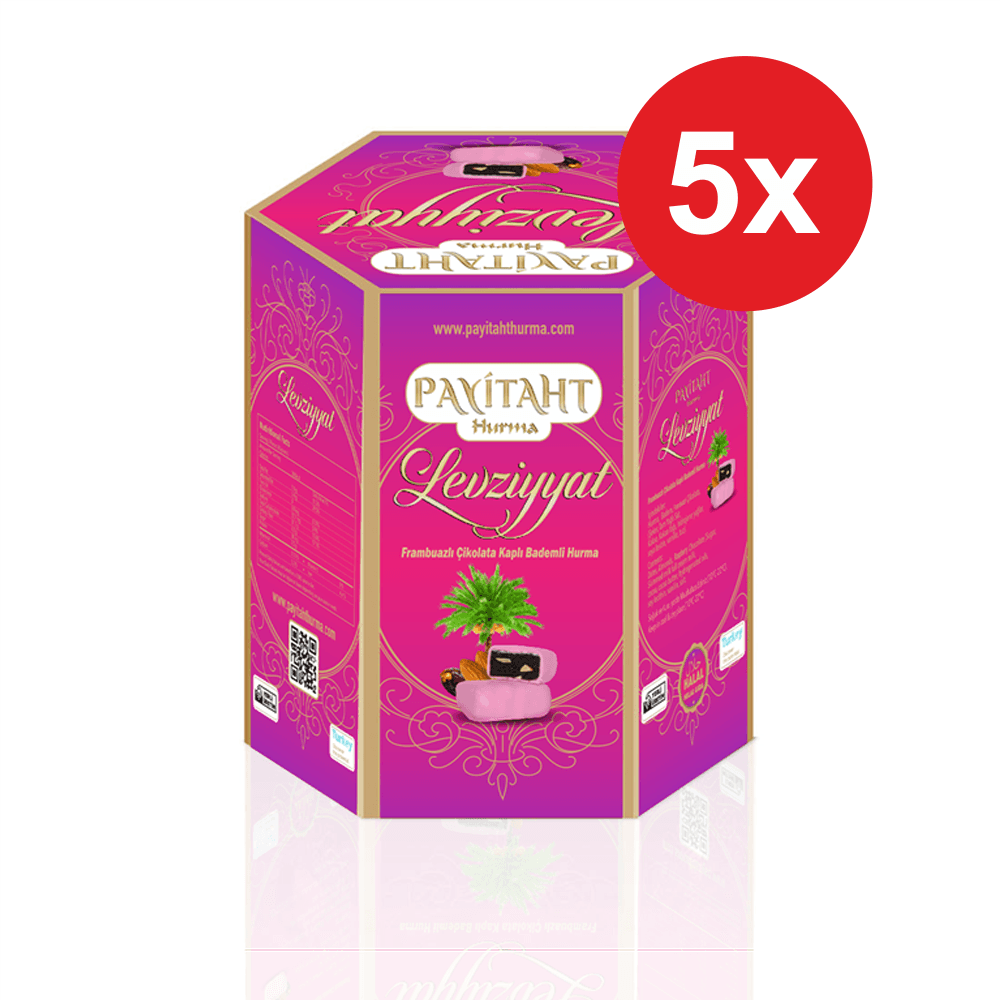 Payitaht Hurma Levziyyat - Raspberry Chocolate Covered Dates with Almonds 250gr x5 Pack