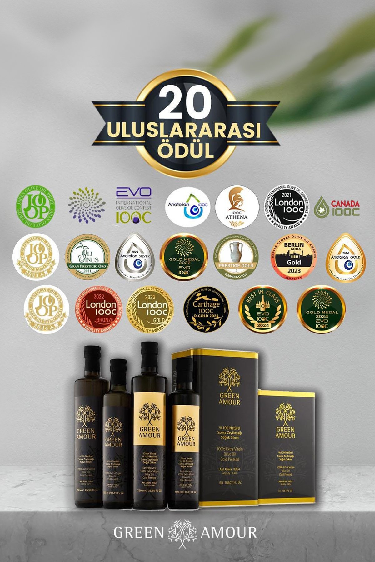 Green Amour Soğuk Sıkım, Ayvalık 0,2 Asit 3LT  %100 Natürel Sızma Zeytinyağı