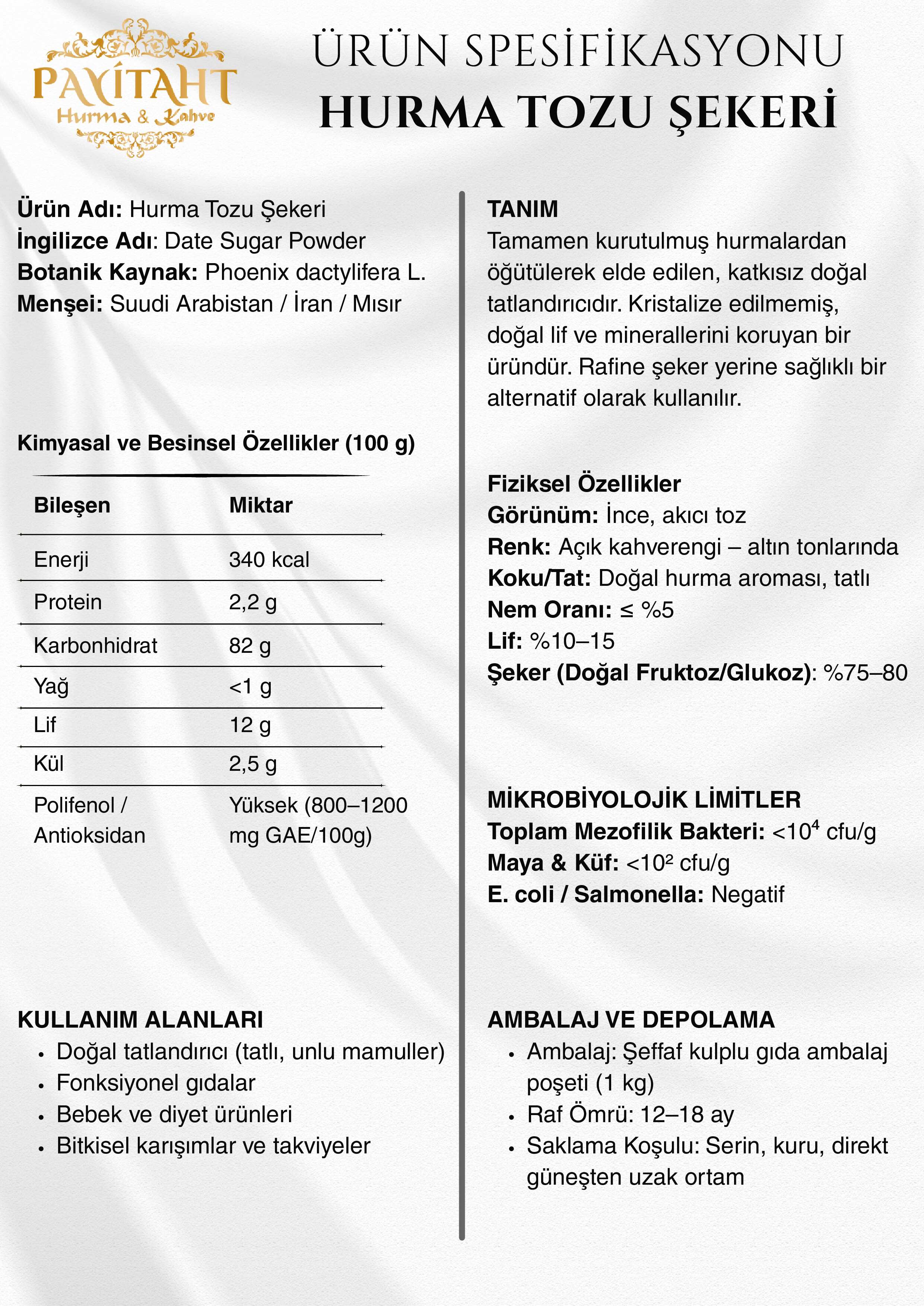 PAYITAHT HURMA-ORGANIC DATE POWDER SUGAR 1 KG PACKAGE