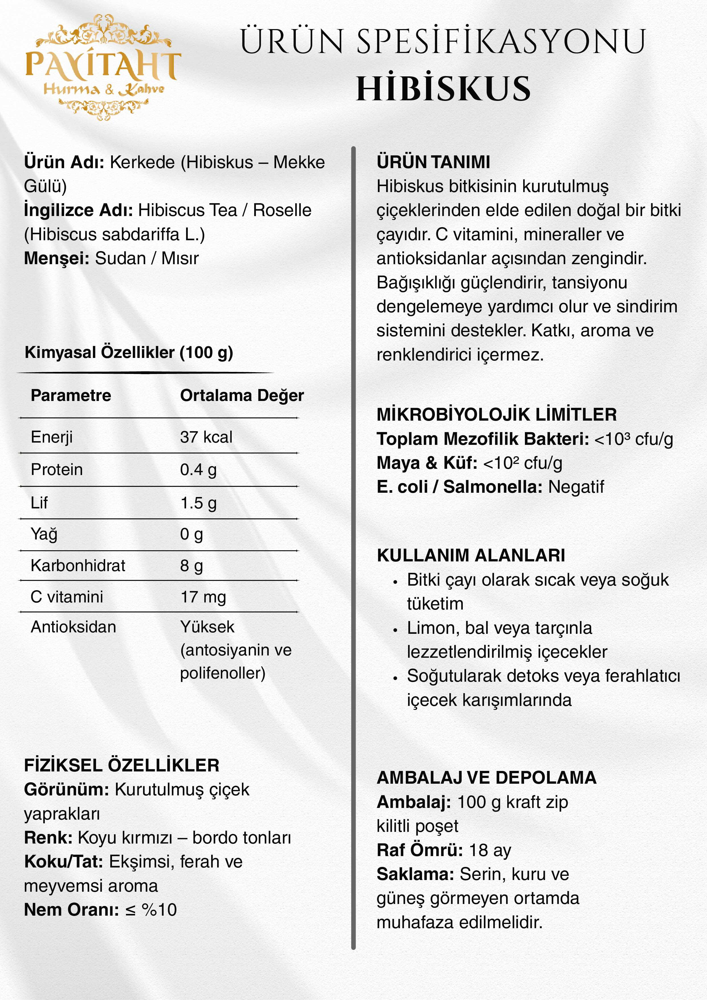 HİBİSCUS MEKKE GÜLÜ KERKEDE %100 DOĞAL 1.KALİTE 100gr