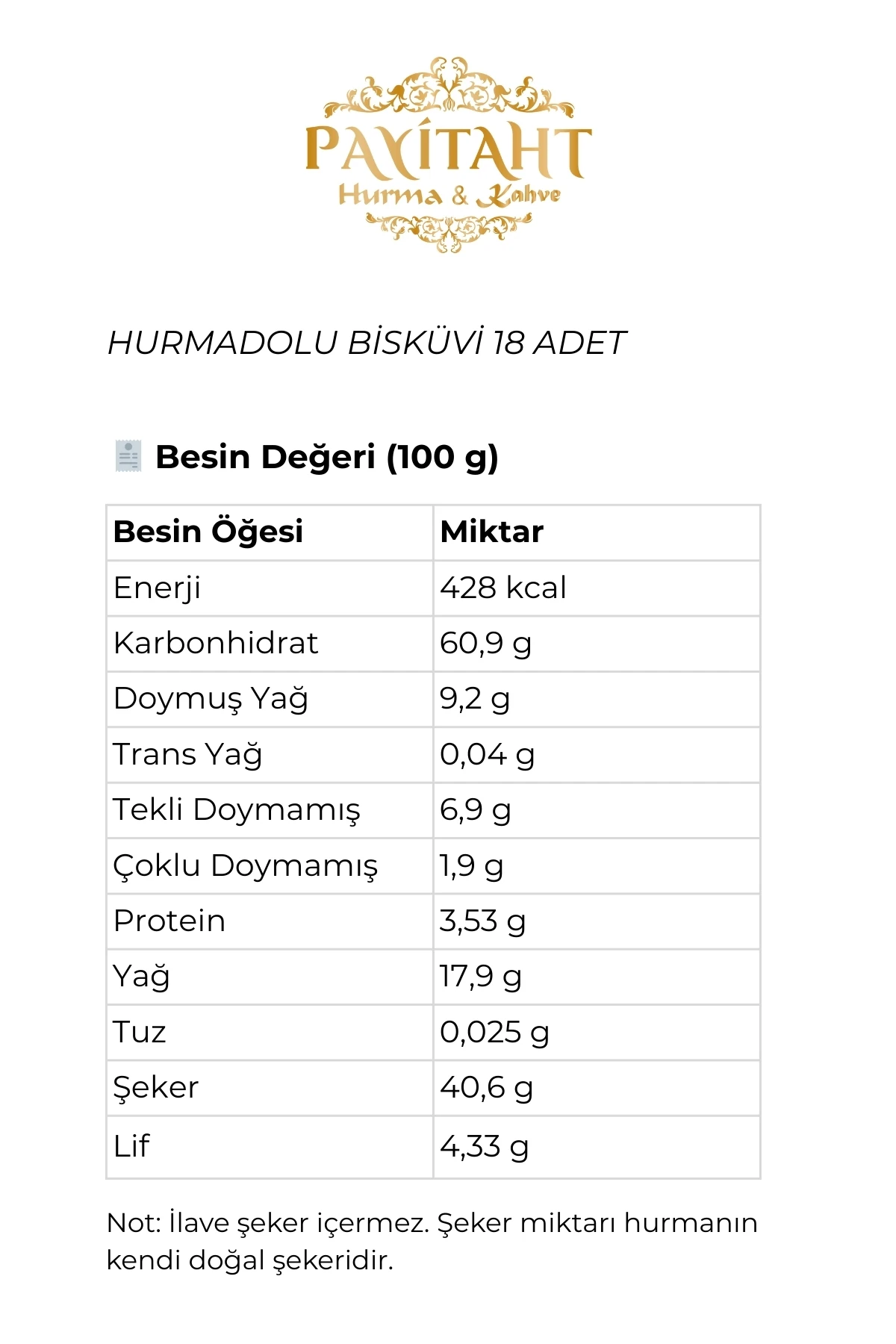 HURMA DOLU BİSKÜVİ 18 ADET HER BİR AMBALAJ 40 GR
