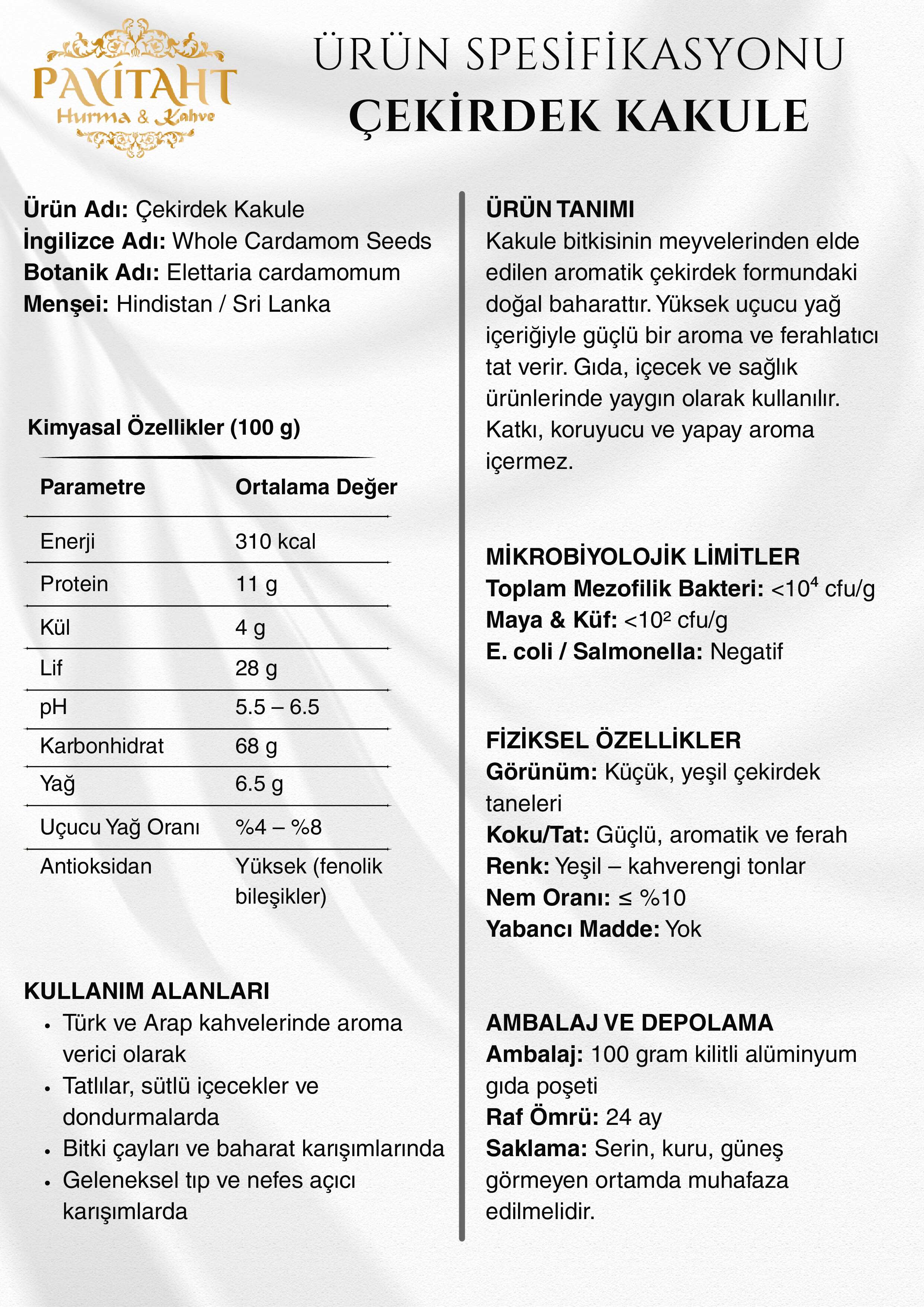 TAZE ÇEKİRDEK KAKULE 1. KALİTE 100 GR