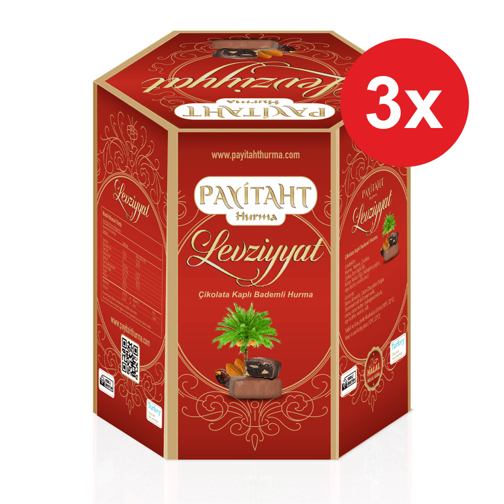 PAYITAHT DATE LEVZIYYAT DELIGHT MILK CHOCOLATE ALMOND DATES 250 GR 3 PACKAGE