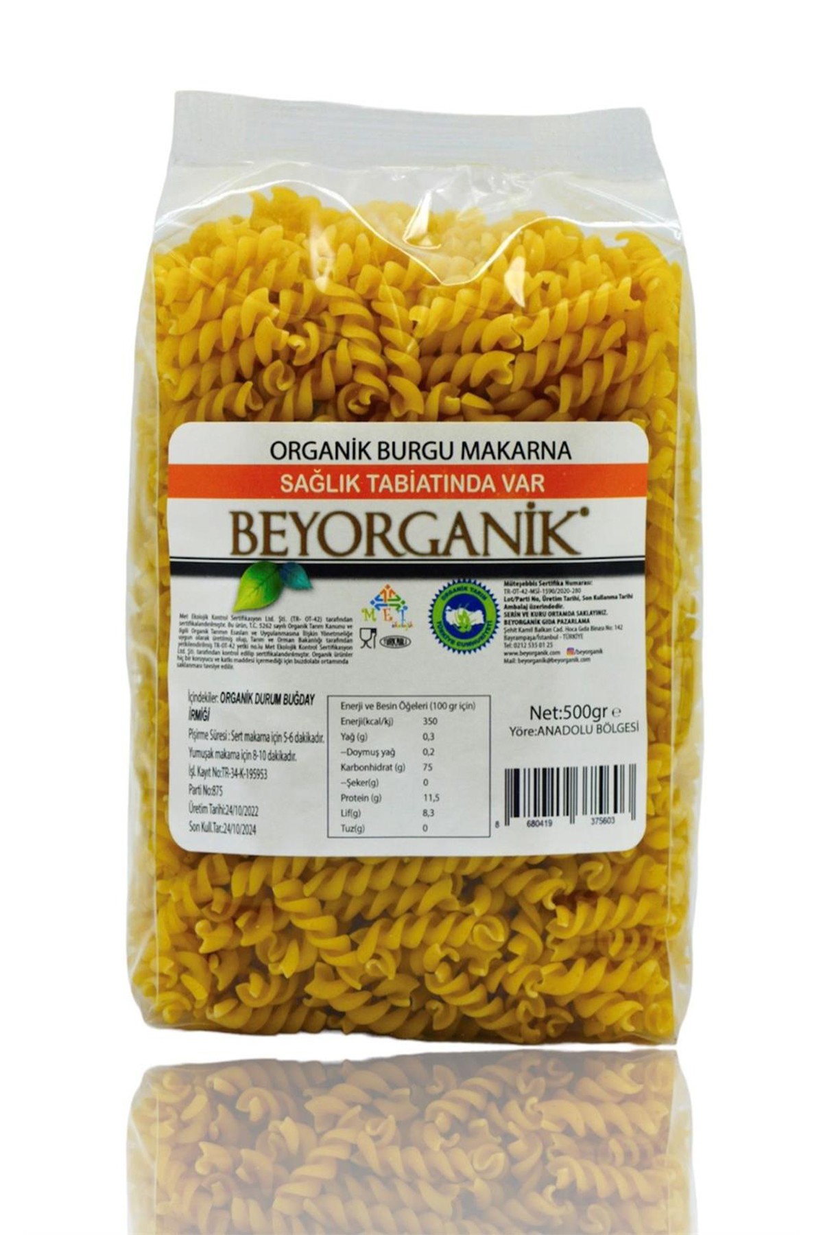 ORGANİK BURGU MAKARNA 500GR