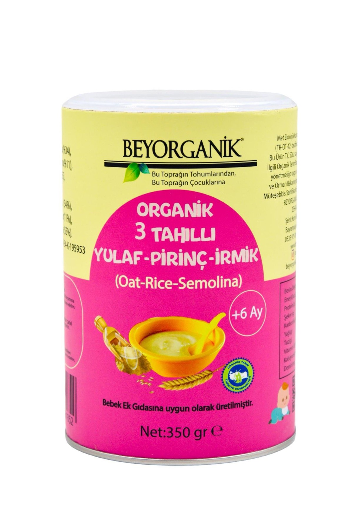 BEBEK EK GIDASI ORGANİK 3 TAHILLI YULAF, PİRİNÇ VE İRMİK KARIŞIMI 350GR