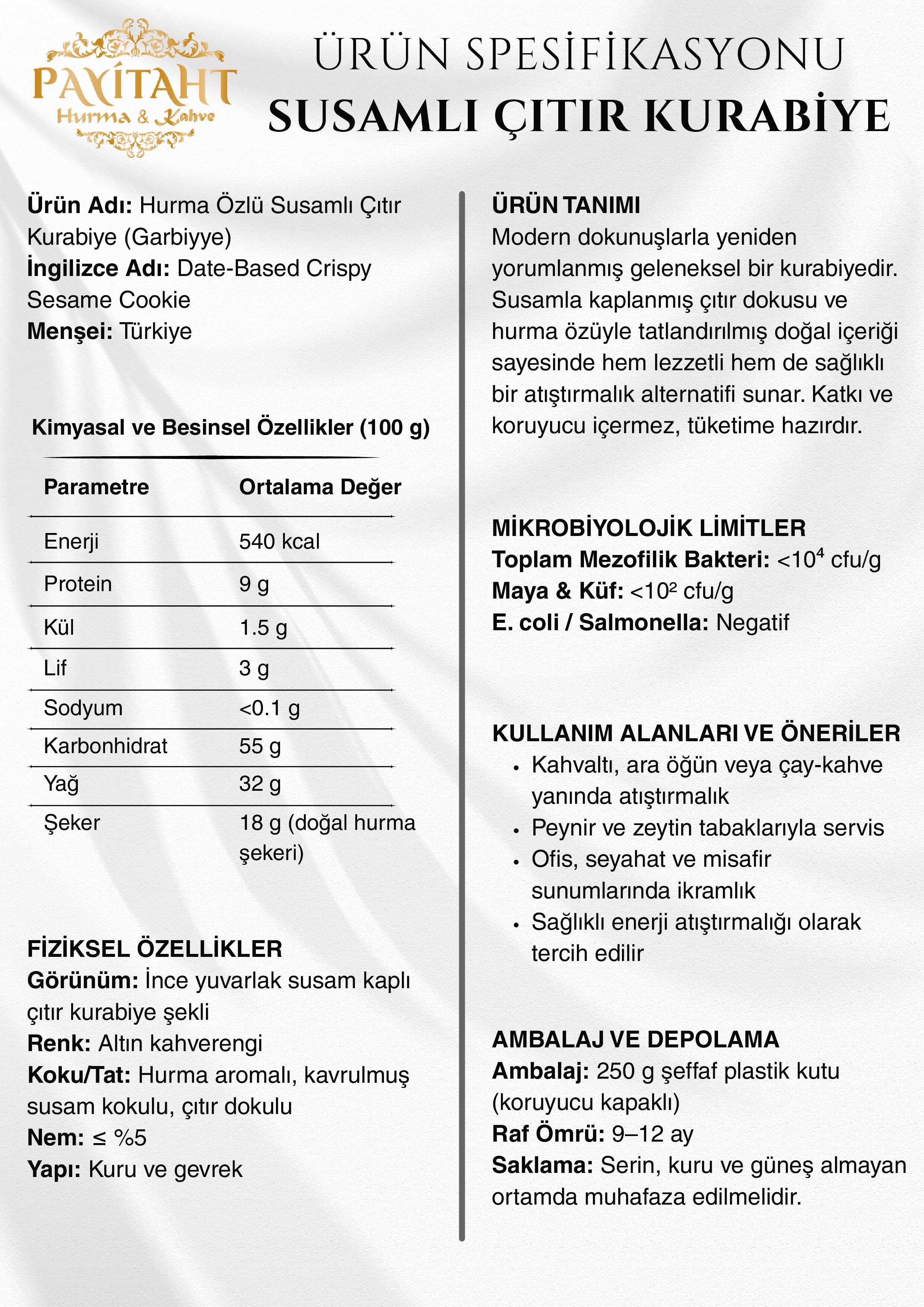 Hurma Özlü Susamlı Çıtır Kurabiye 250 gr