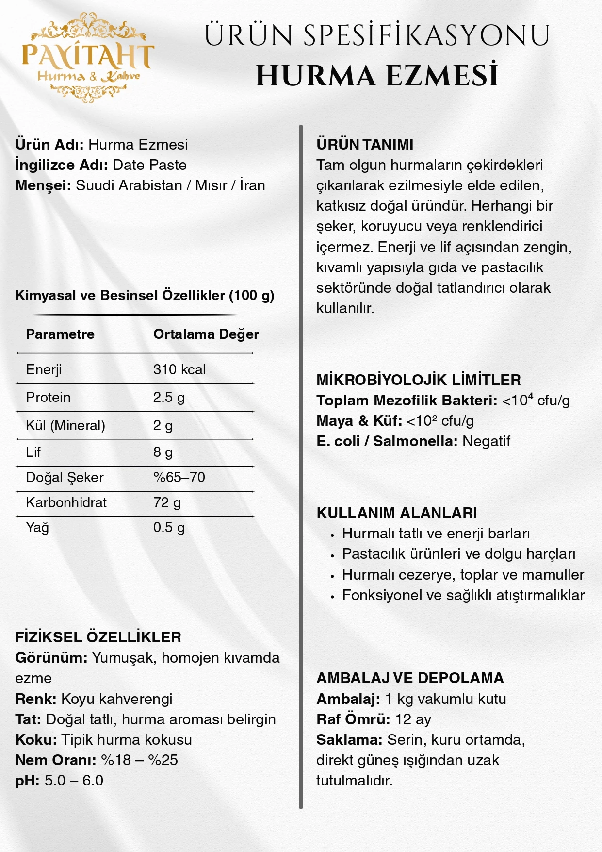PAYİTAHT HURMA EZMESİ ŞEKERSİZ 1 KG