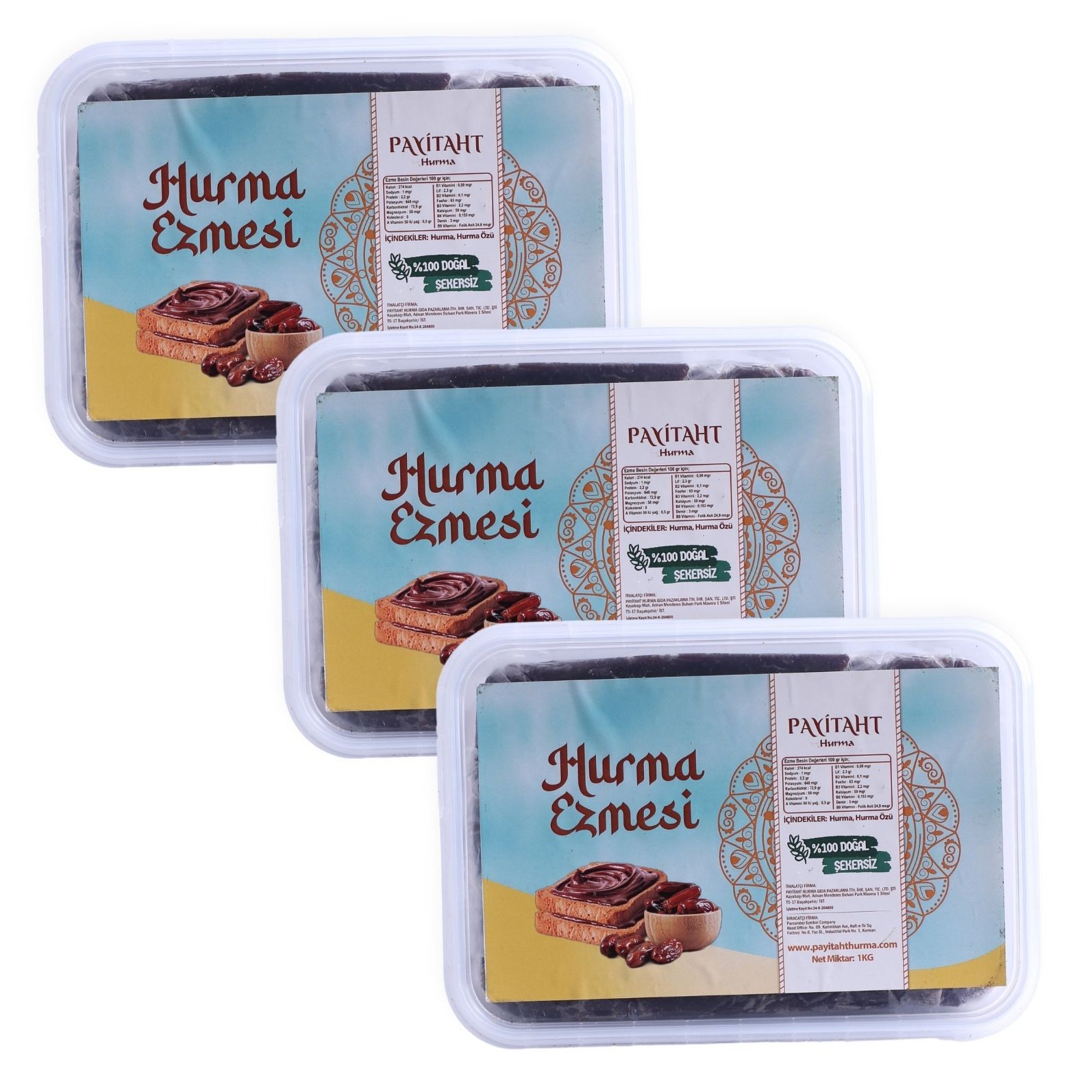 PAYITAH DATE PASTE UNSWEETENED 1 KG 3 PACKAGE