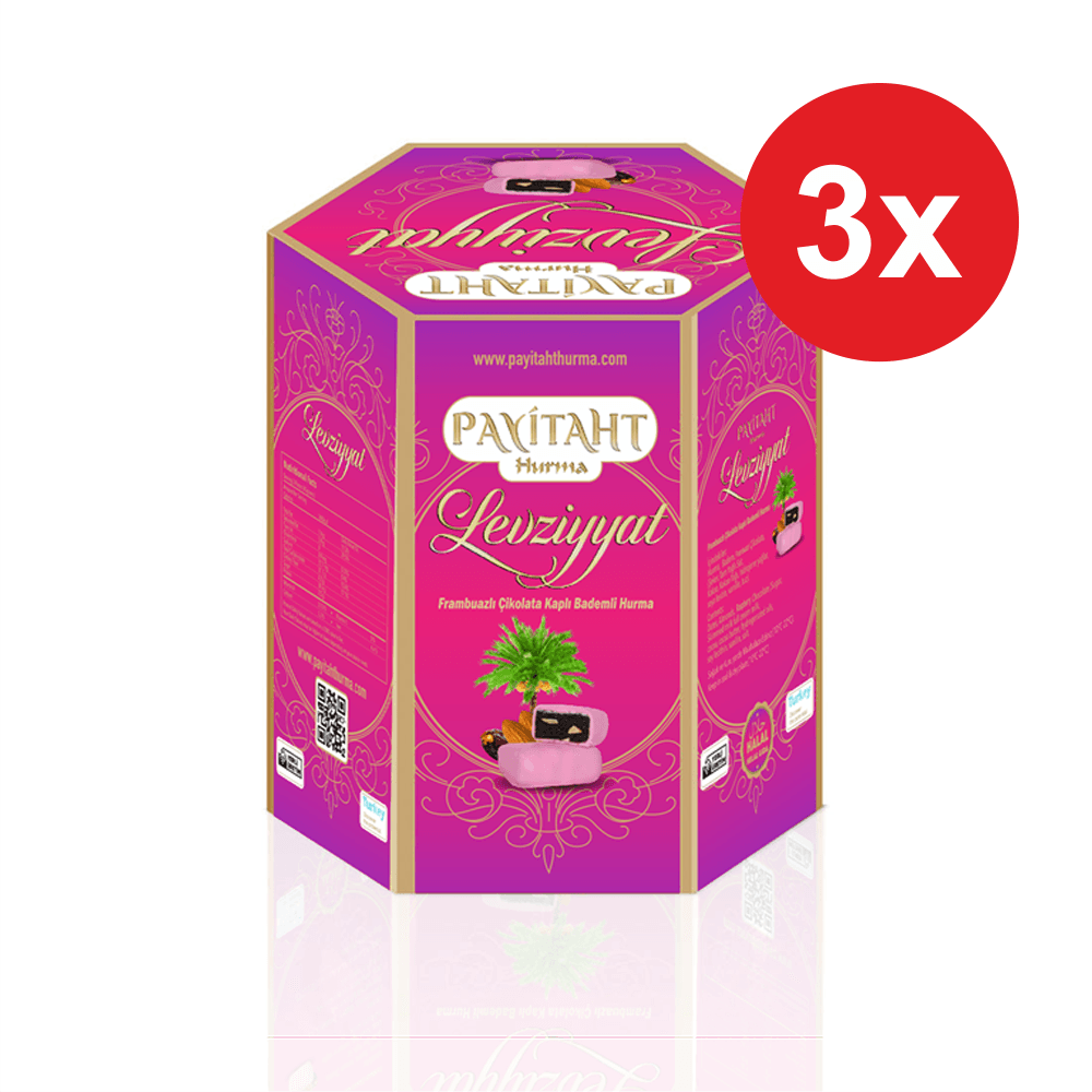 Levziyyat - Raspberry Chocolate Covered Almond Dates 250g 3 PACKAGE