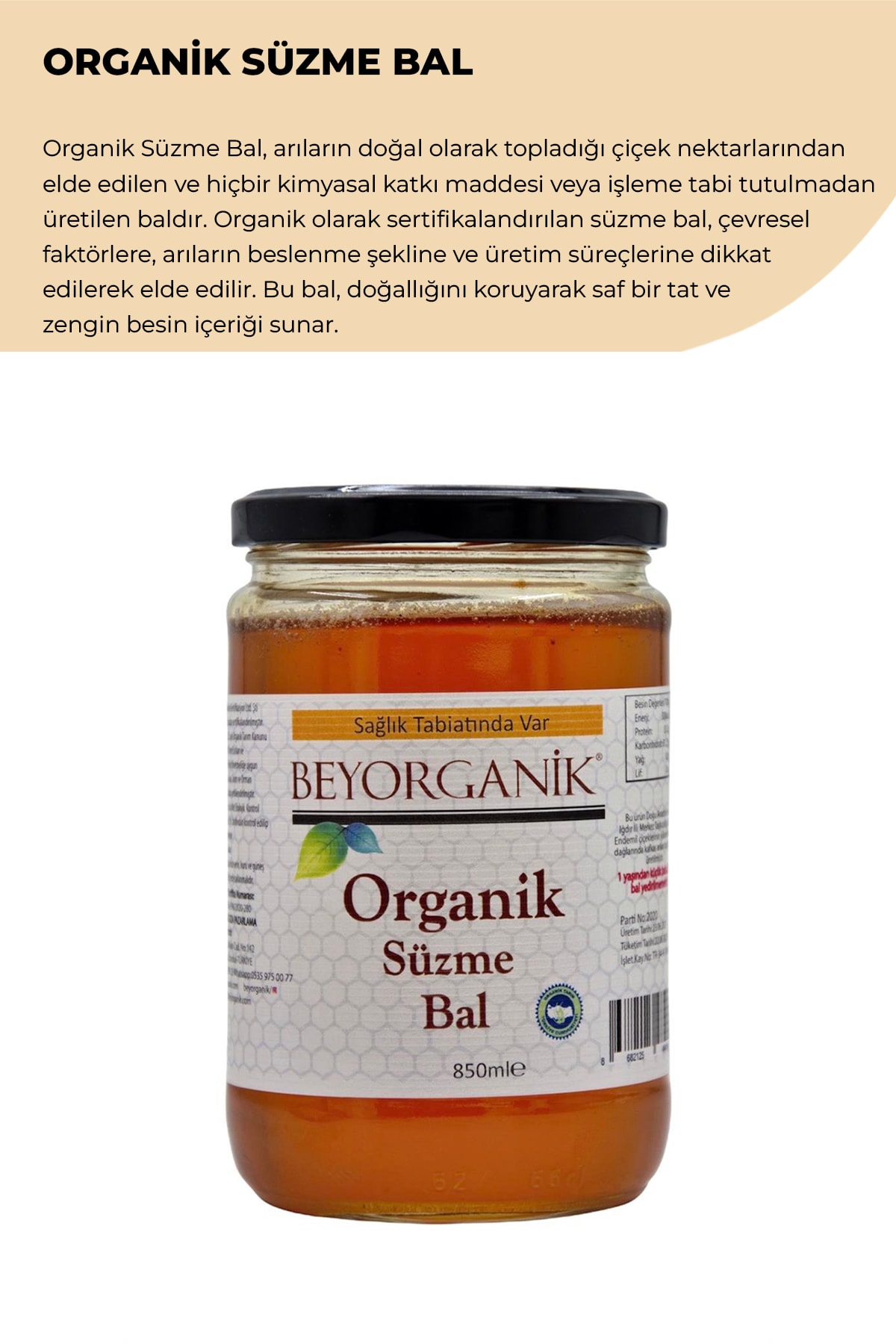 ORGANİK SÜZME BAL  - 850GR
