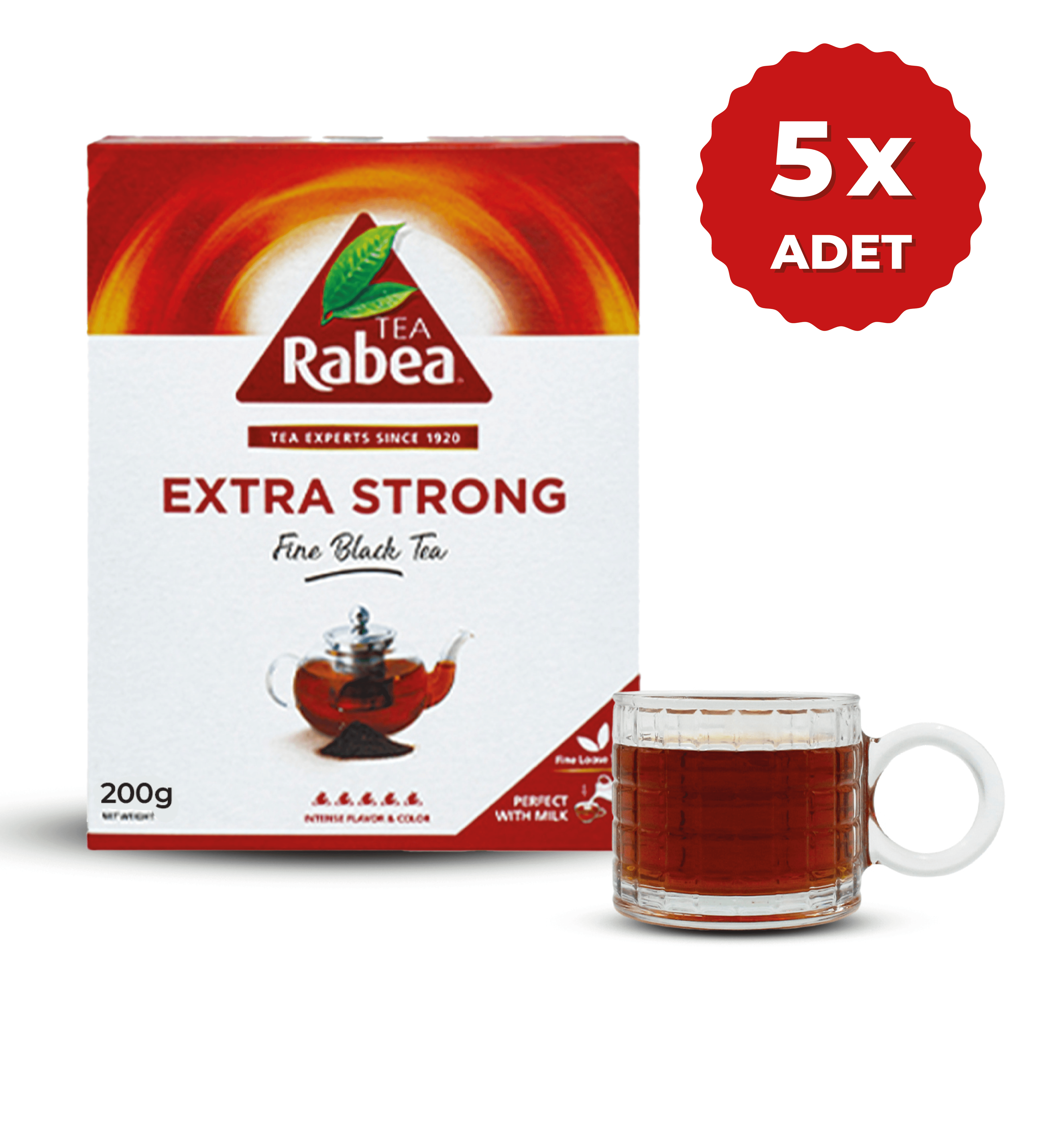 RABEA TEA-EXTRA STRONG ZENGİN AROMALI DÖKME SİYAH ÇAY-ARAP ÇAYI 200 GR-5’Lİ PAKET