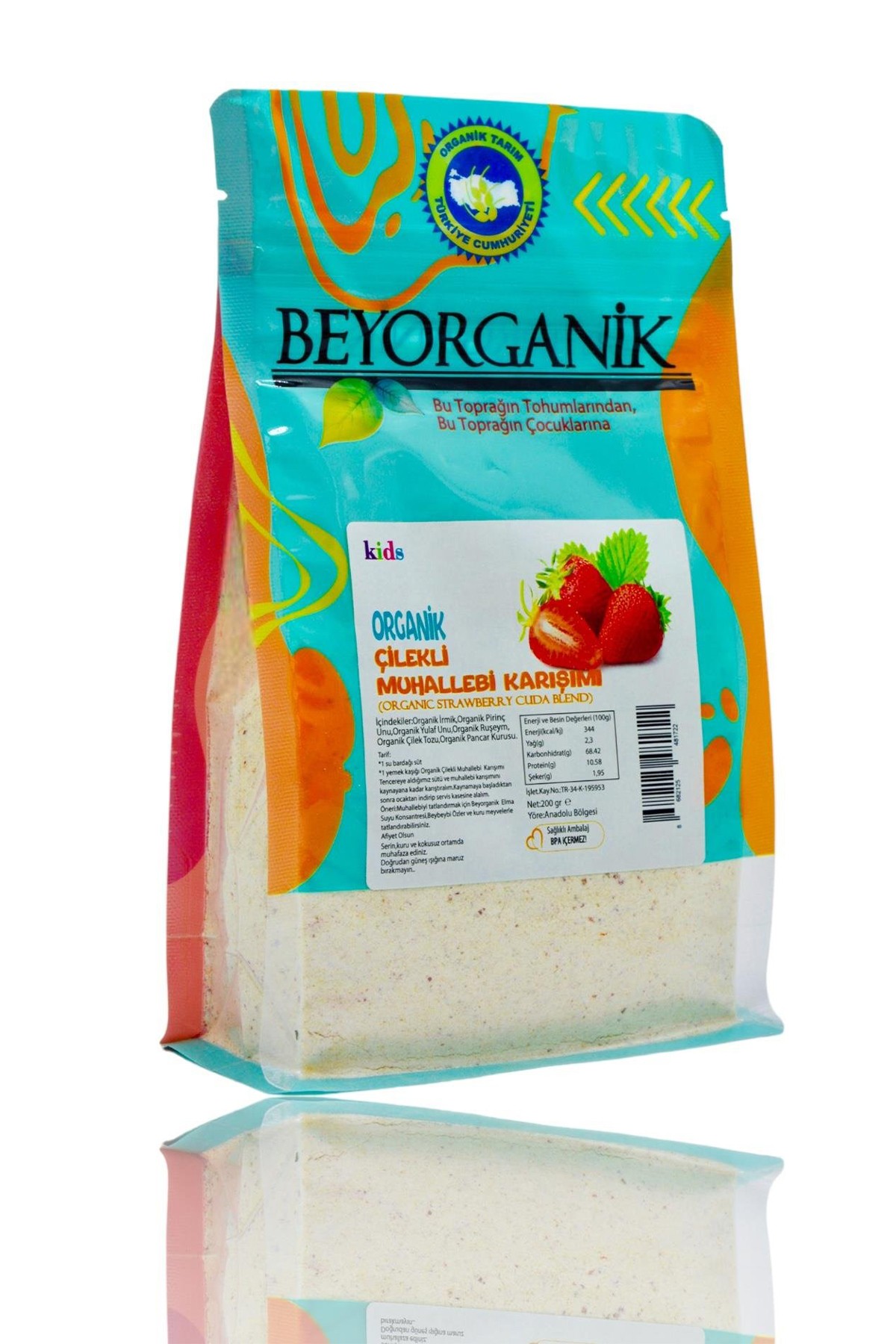 ORGANİK ÇİLEKLİ MUHALLEBİ KARIŞIMI 200GR +12 AY