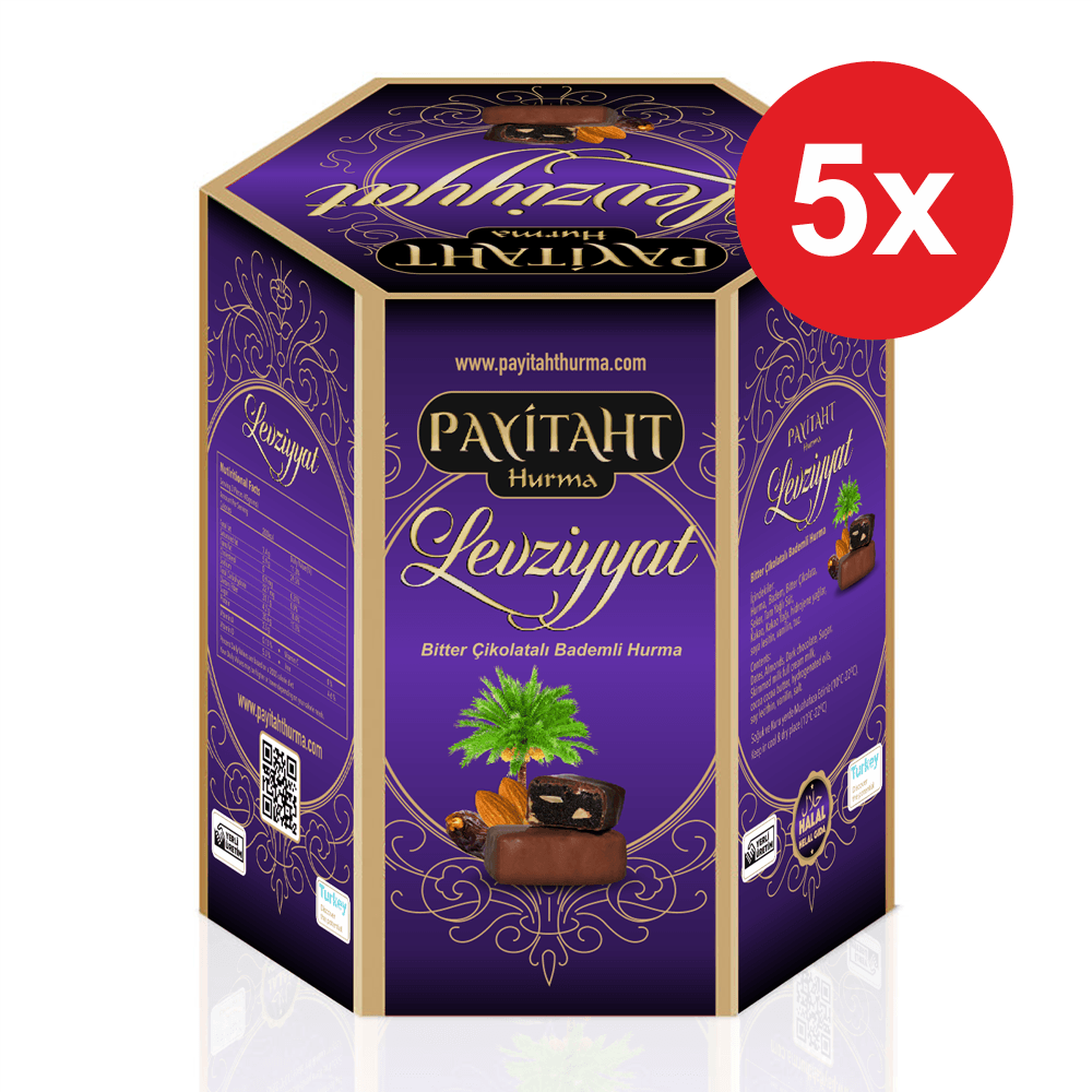 PAYİTAHT DATE Levziyyat - Dark Chocolate Covered Almond Dates 250g. 5 PACKAGE
