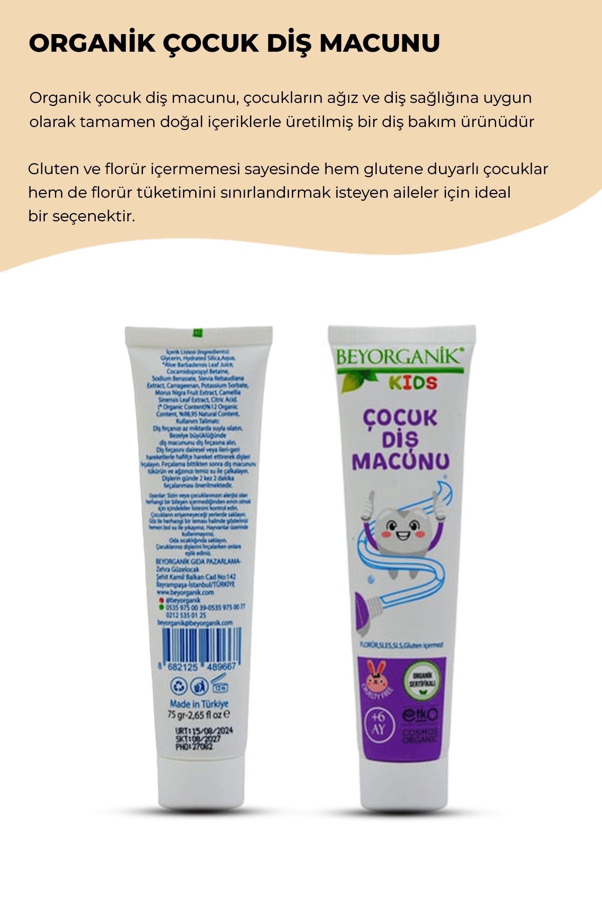 BEYORGANİK ORGANİK ÇOCUK DİŞ MACUNU 75 GR