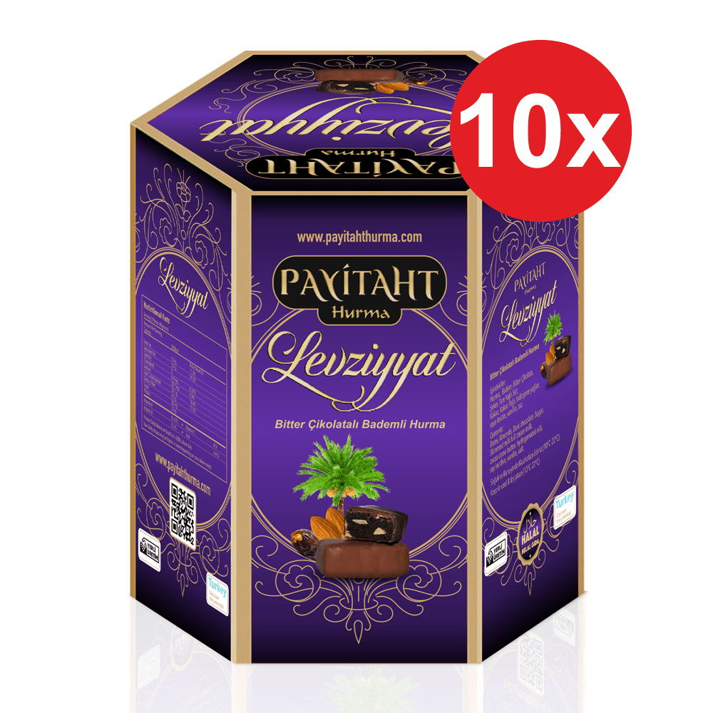 PAYİTAHT Date Levziyyat - Dark Chocolate Covered Almond Dates 250g. 10 PACKAGE