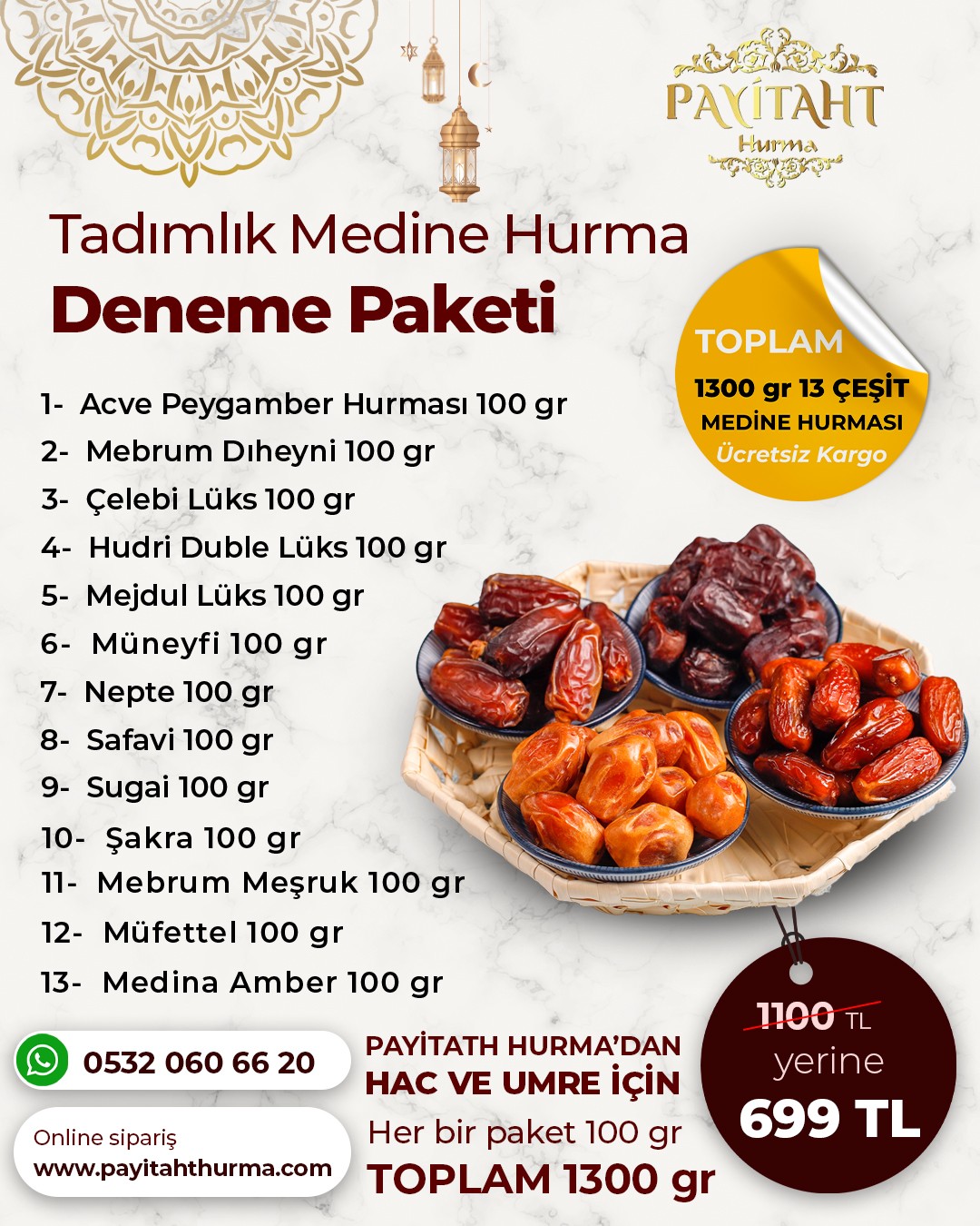 Tadımlık Medine Hurma Deneme Paketi 13 Çeşit Tadımlık Medine Hurmaları 