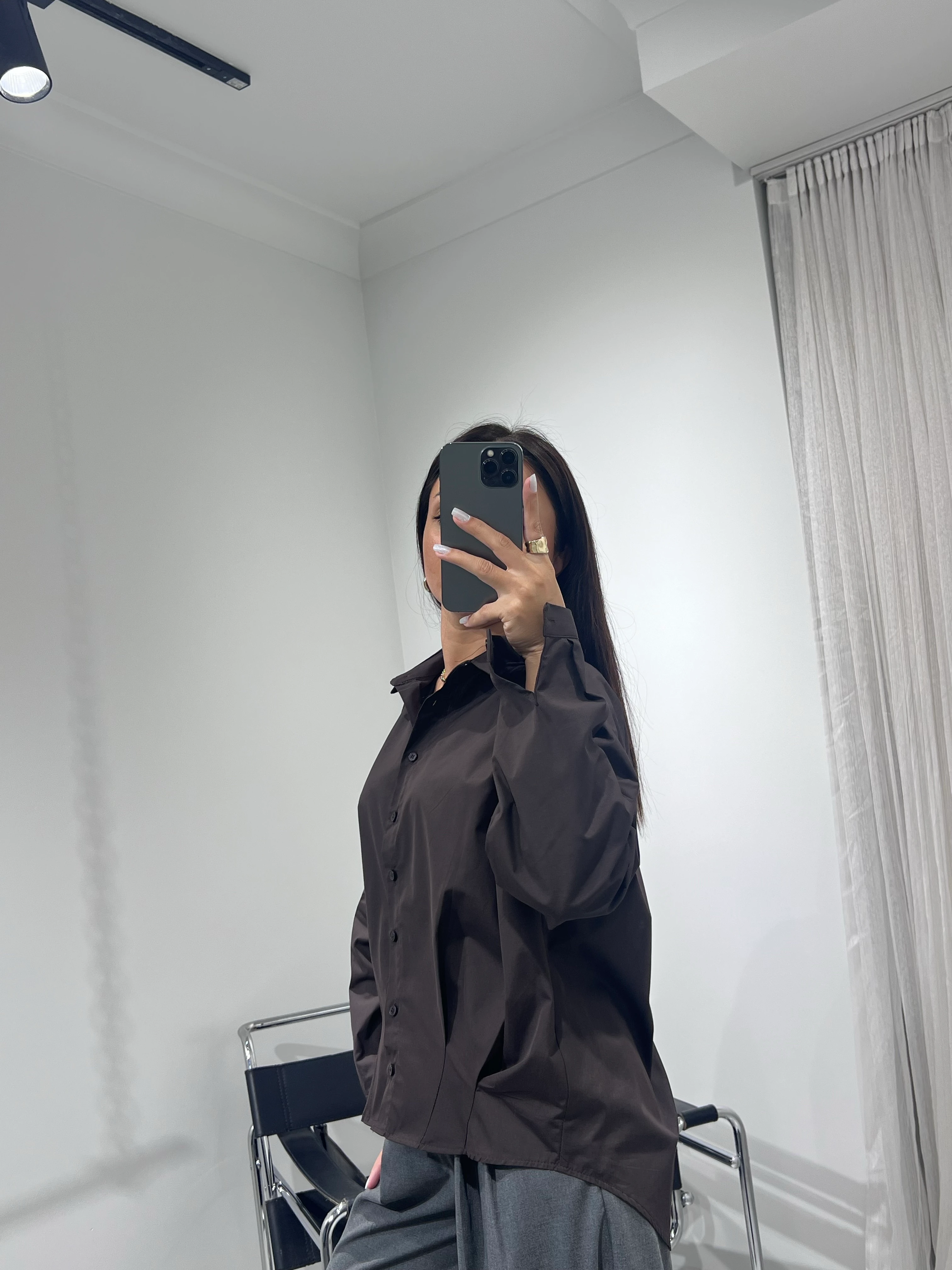 Pile Detay Poplin Gömlek kahve