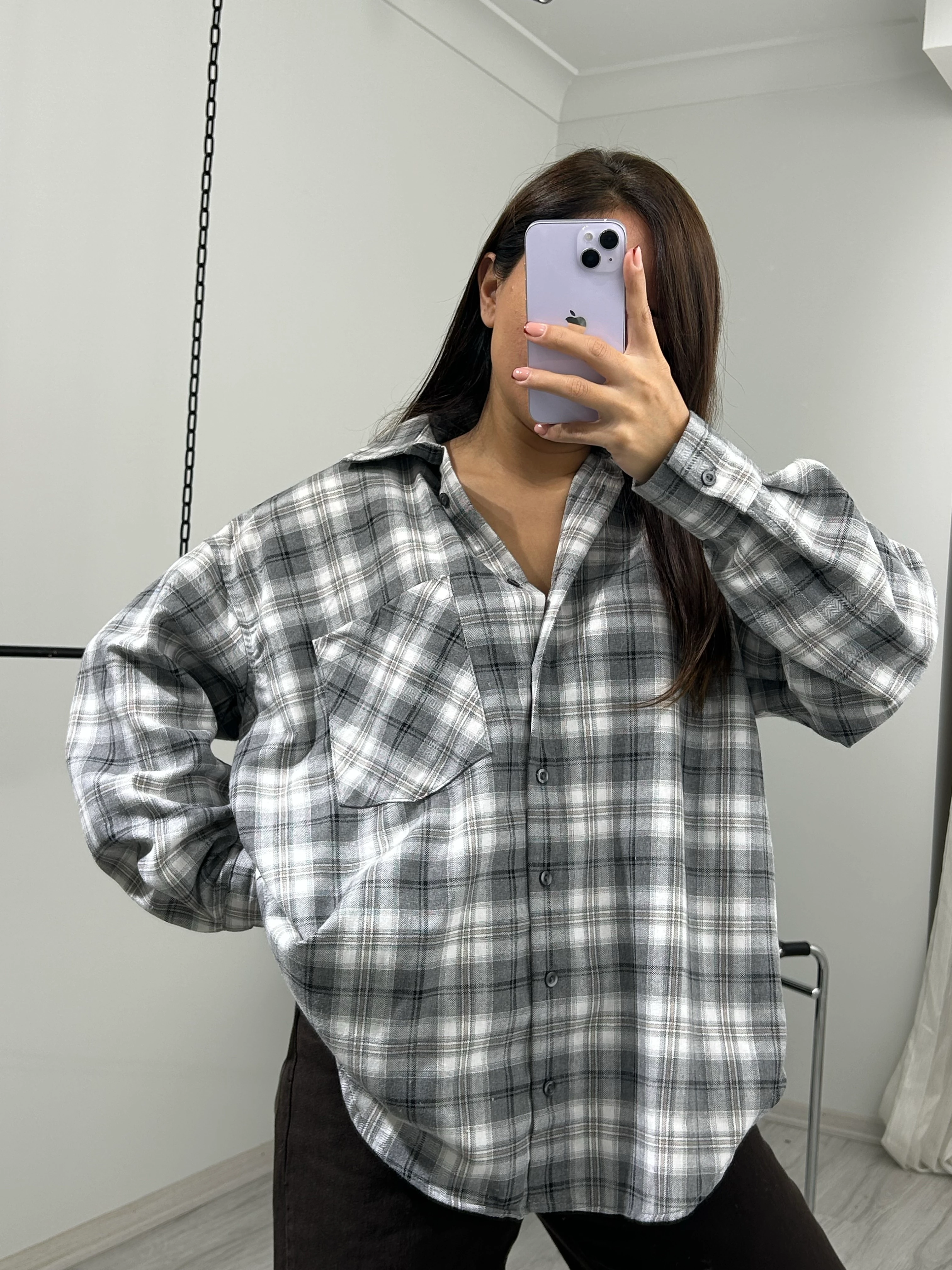 Ekose gömlek açık gri