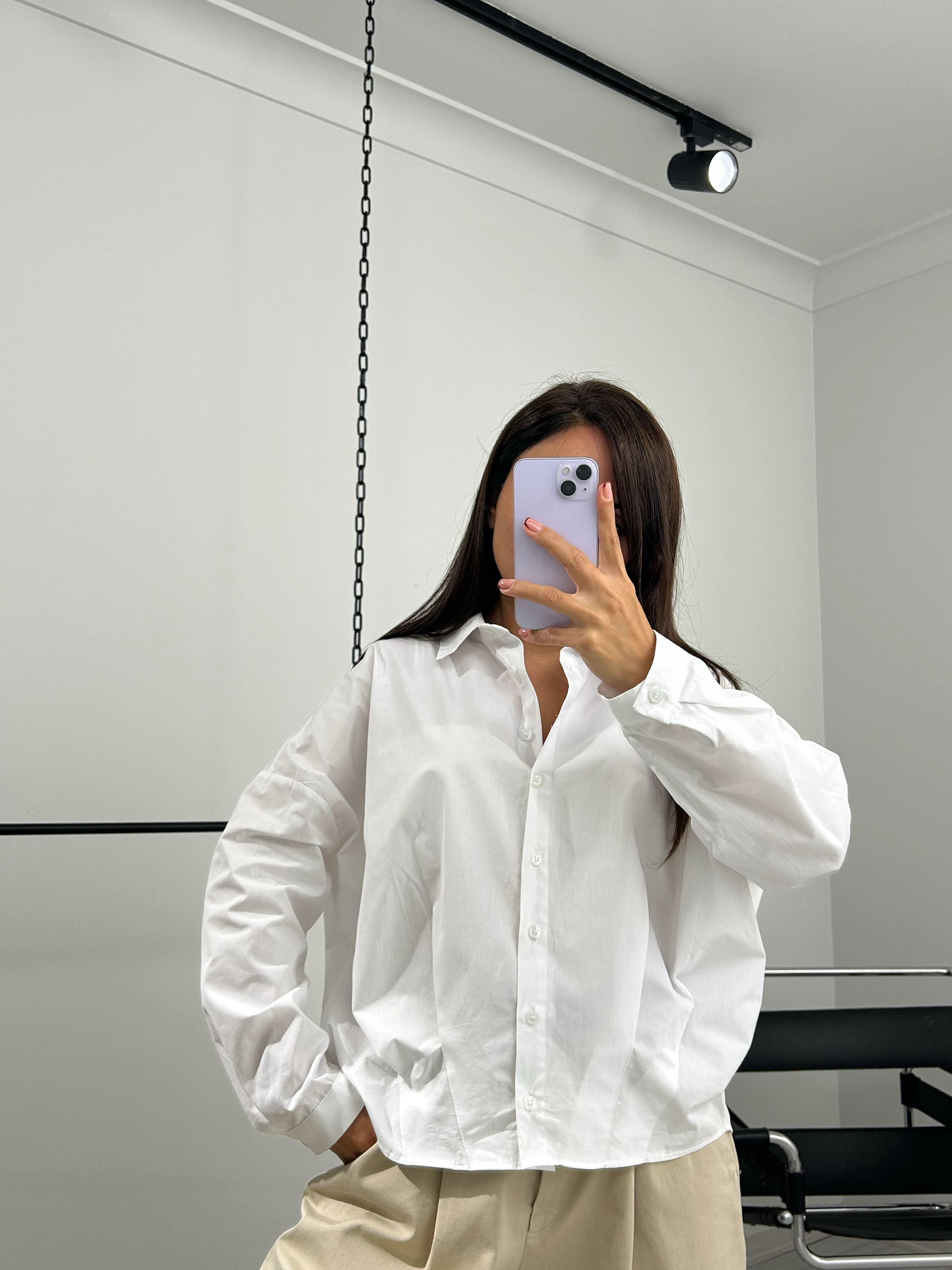 Pile detaylı oversize gömlek beyaz