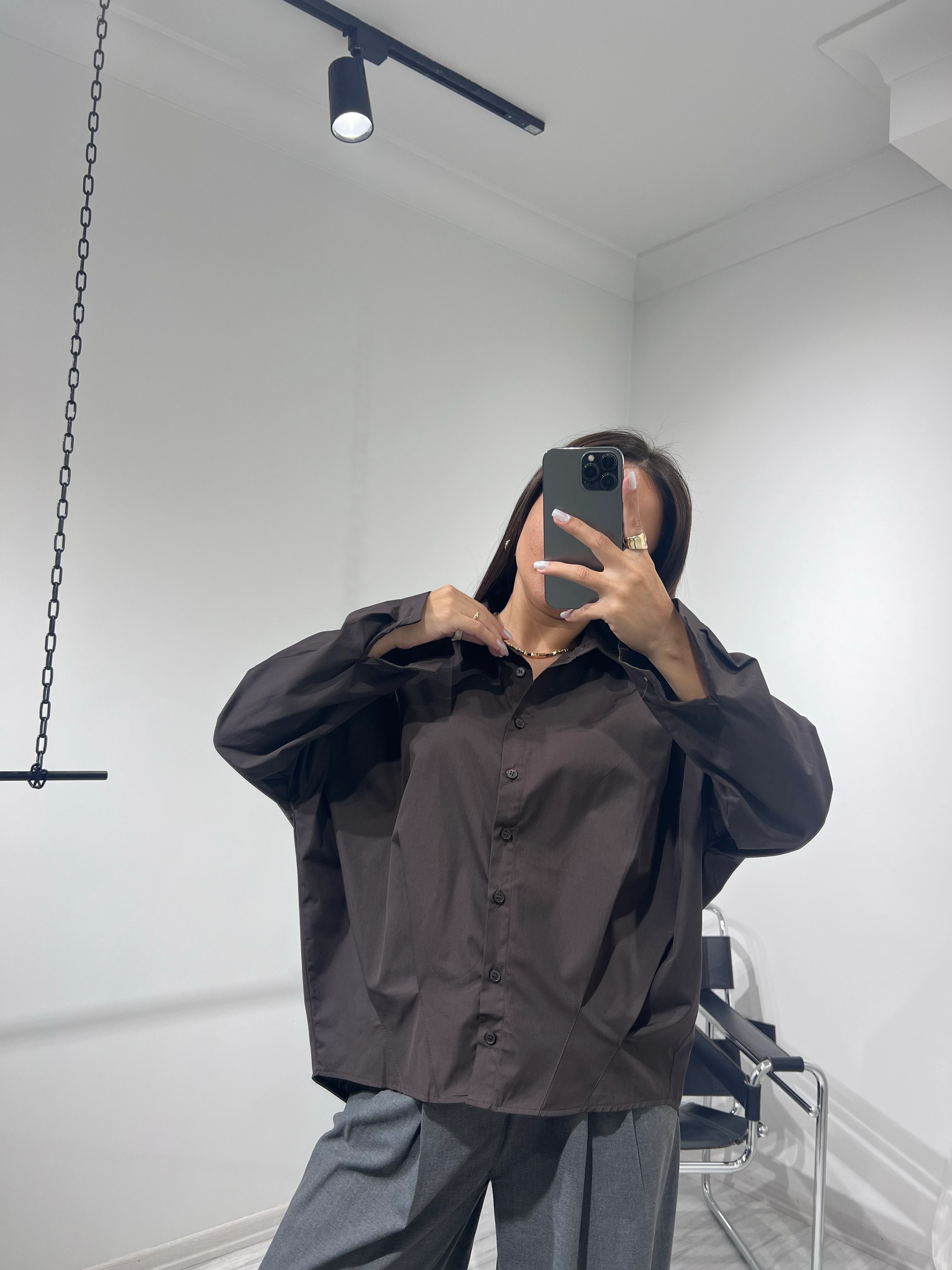 Pile Detay Poplin Gömlek kahve