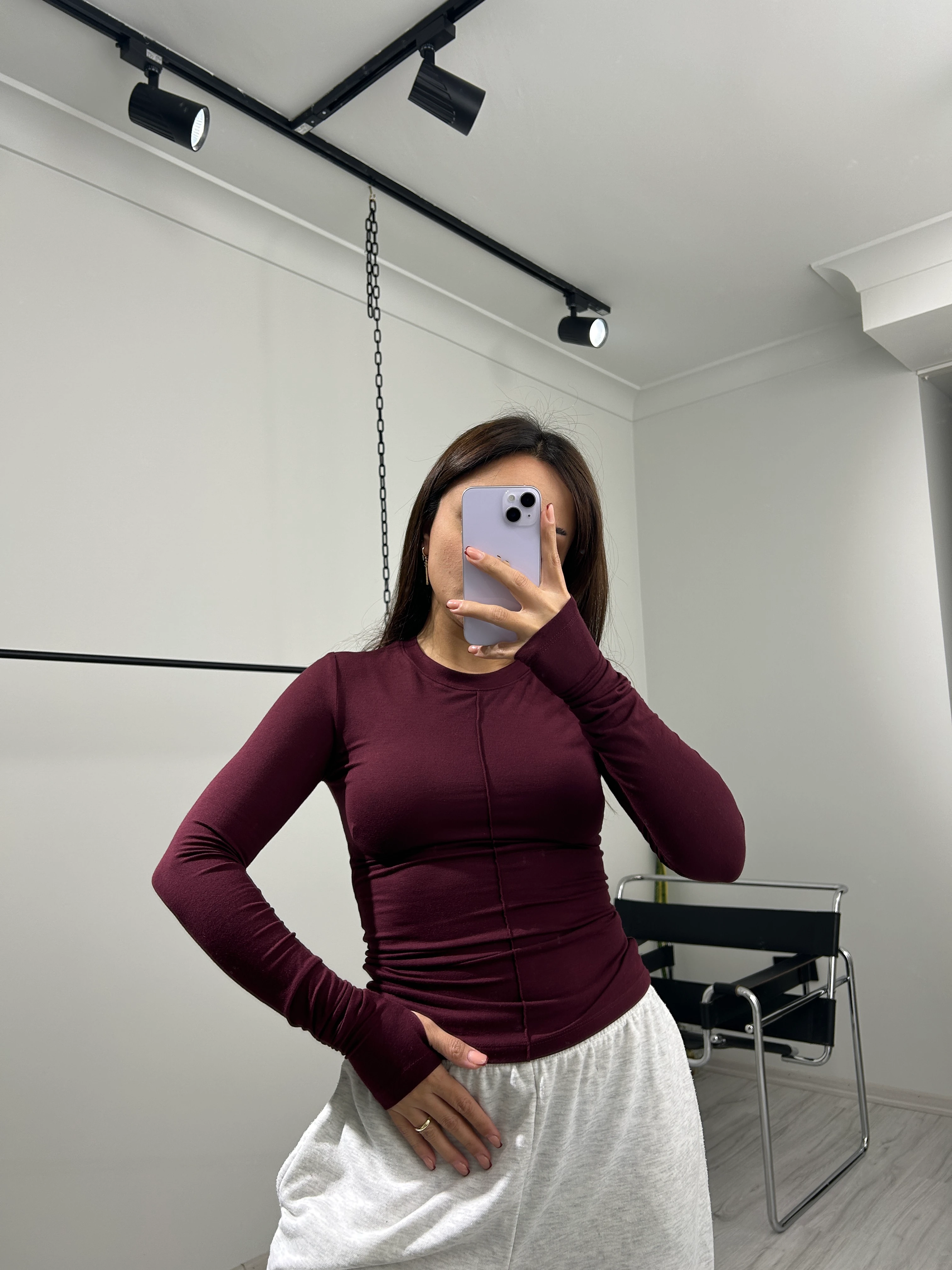 Parmak geçirmeli bluz bordo