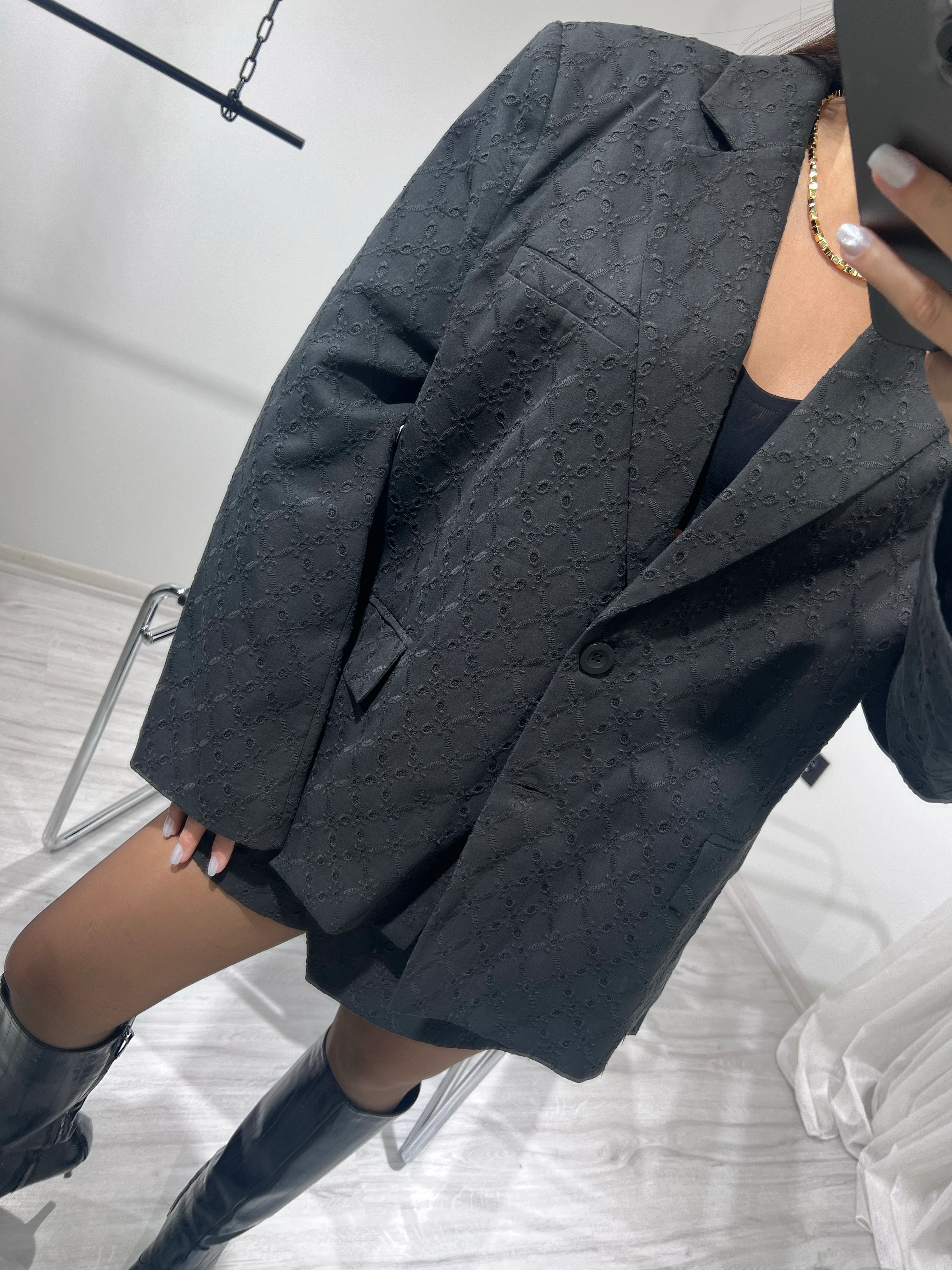 Siyah fisto ceket şort-etek takım