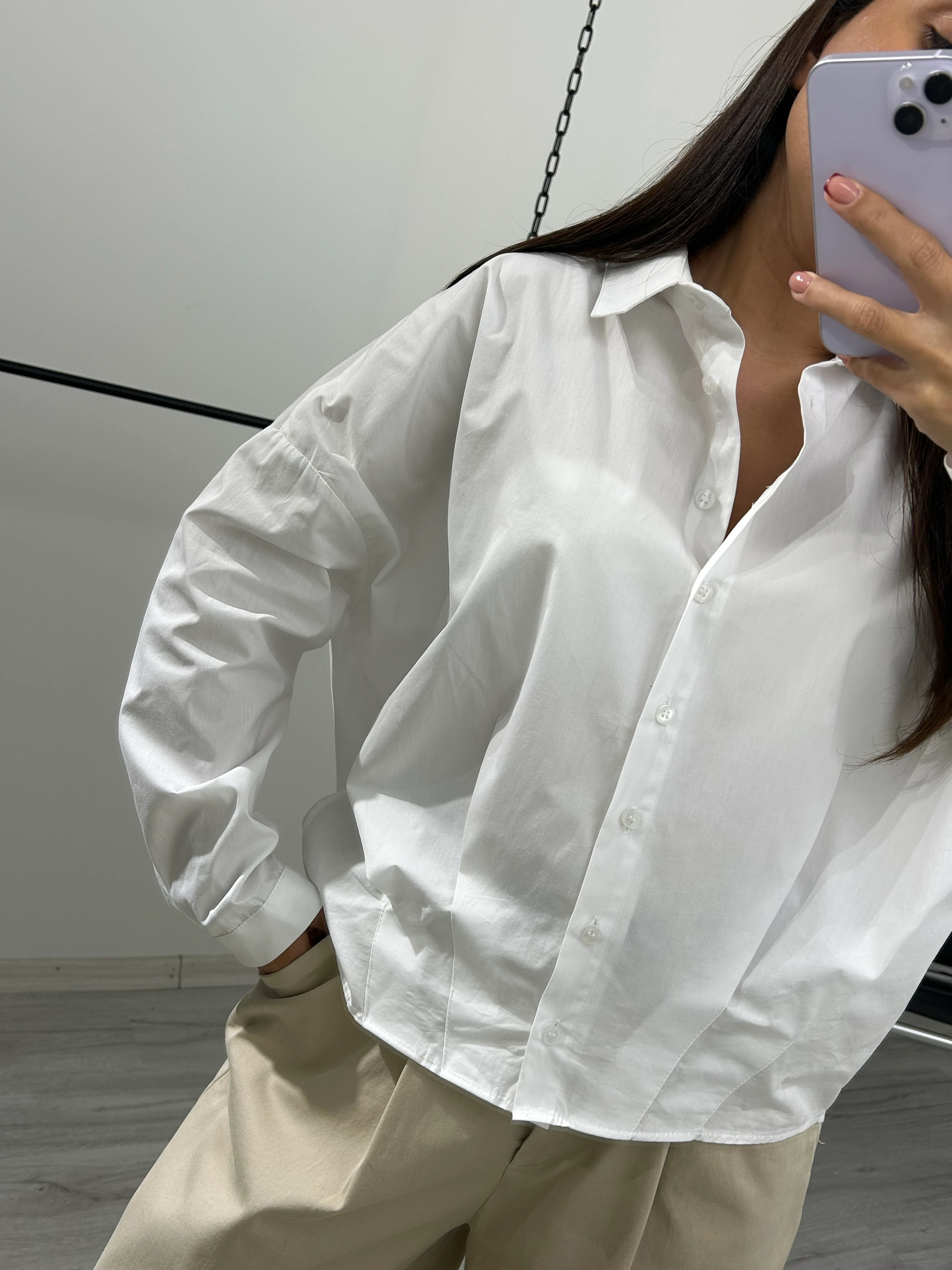 Pile detaylı oversize gömlek beyaz