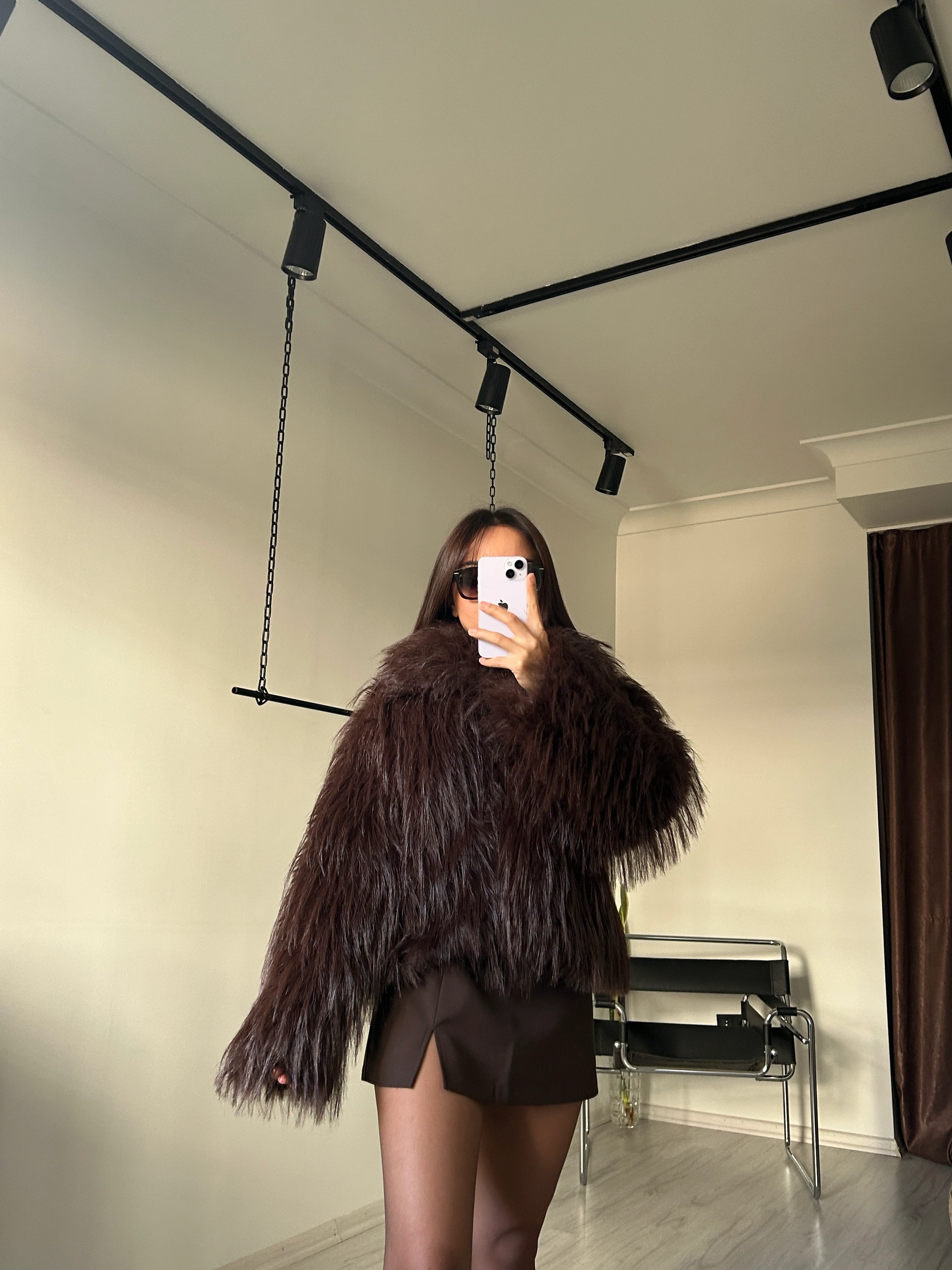 Saçaklı kürk kahve