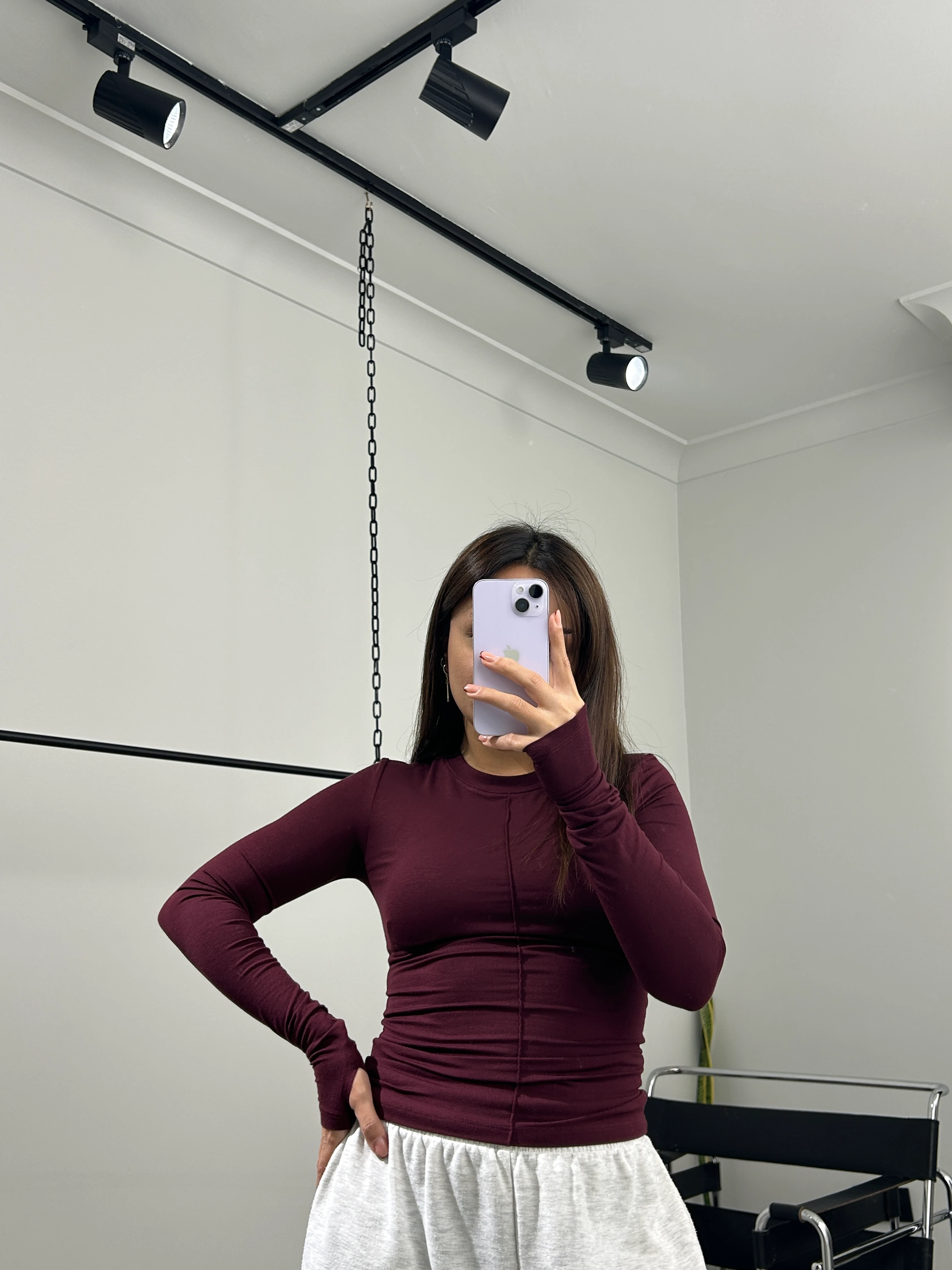 Parmak geçirmeli bluz bordo