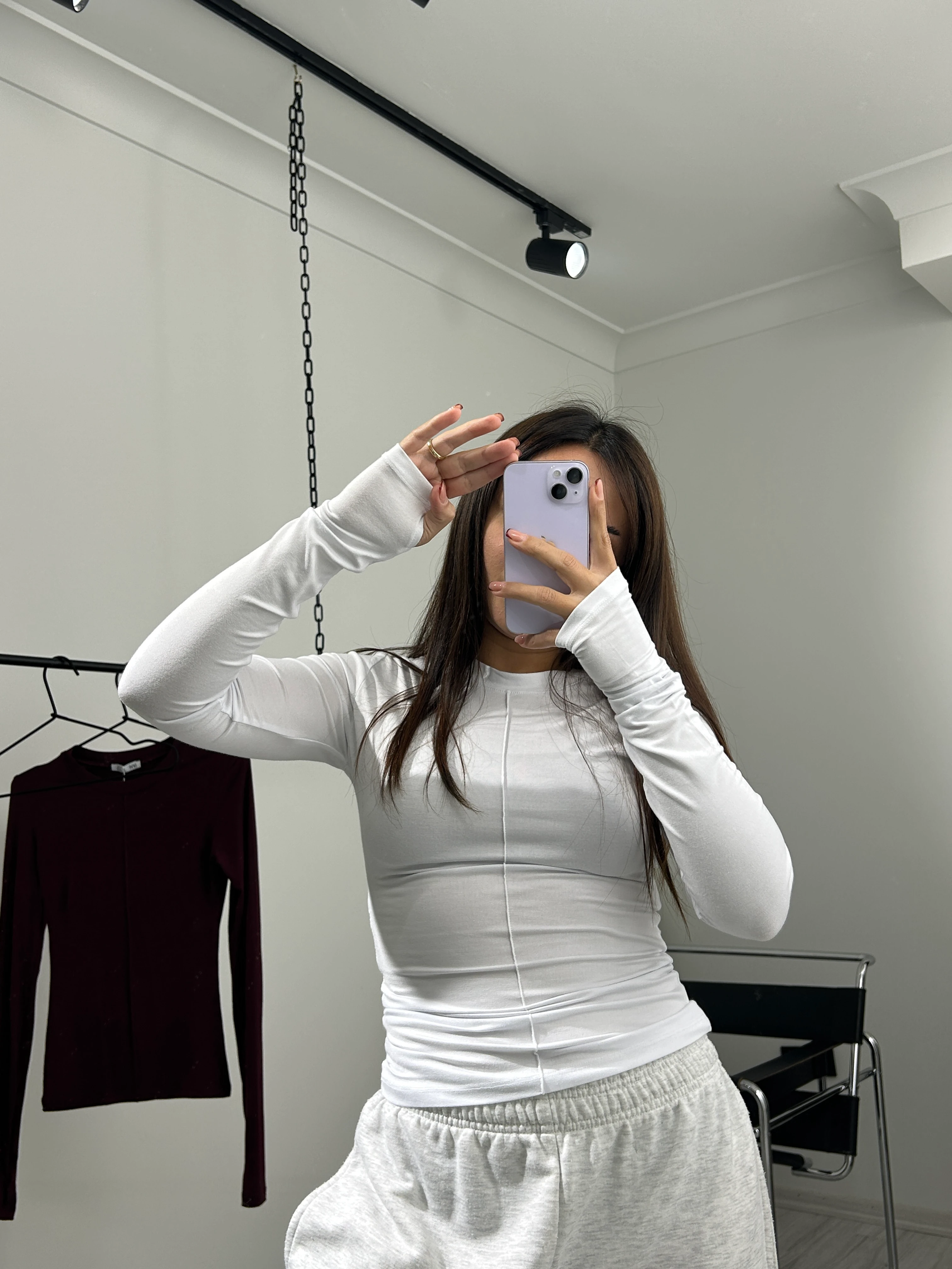 Parmak geçirmeli bluz beyaz