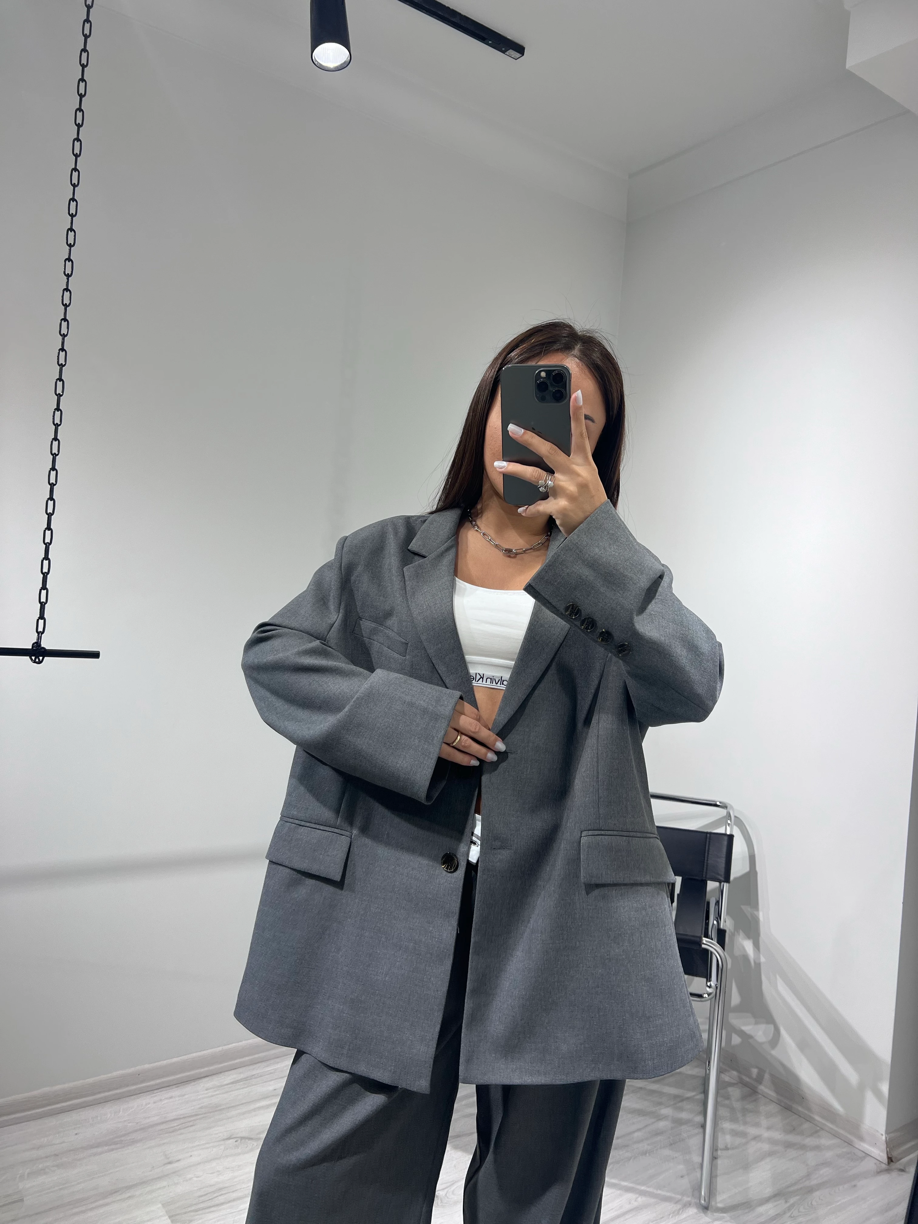 Gri Blazer pantolon takım