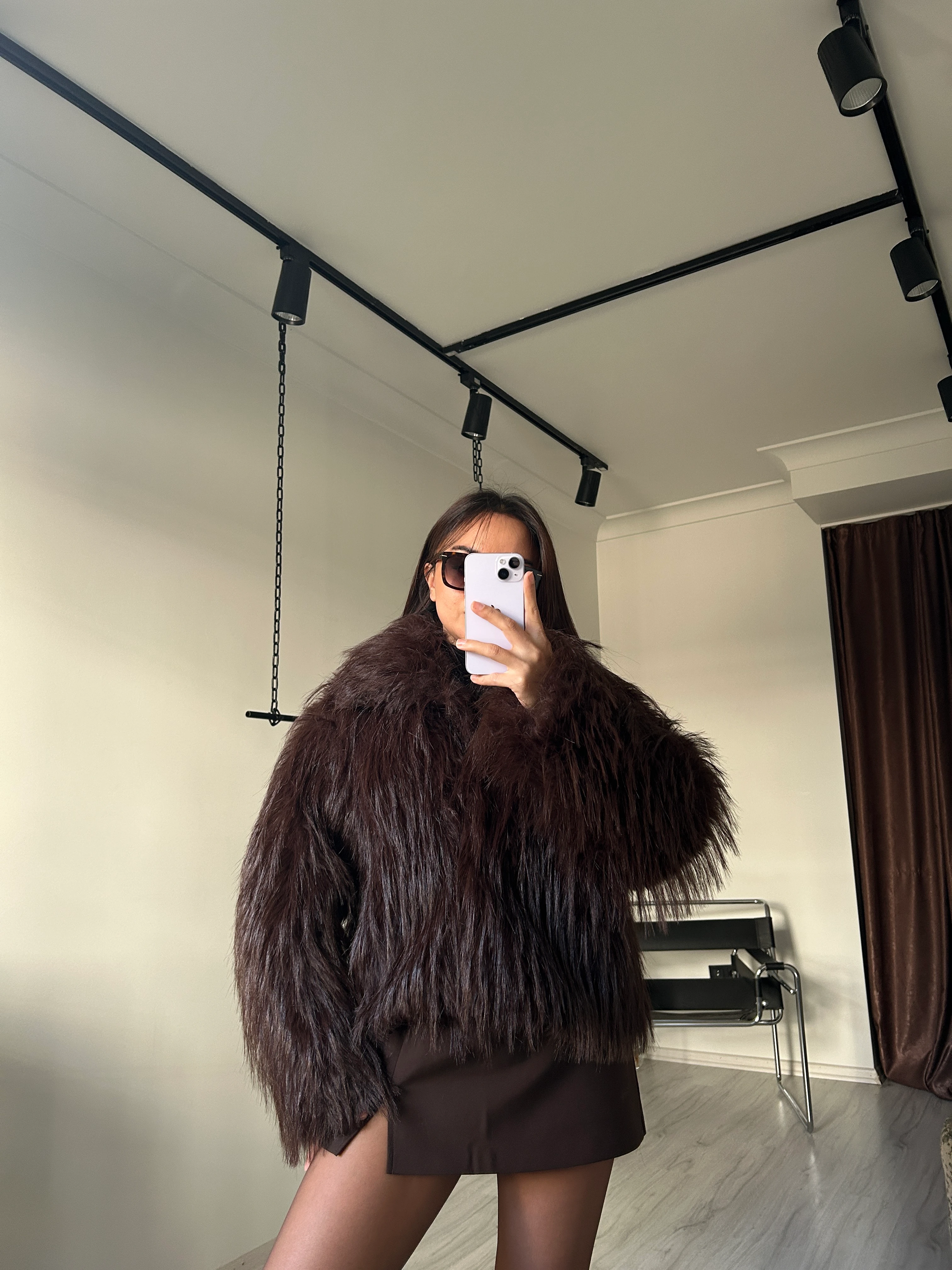 Saçaklı kürk kahve