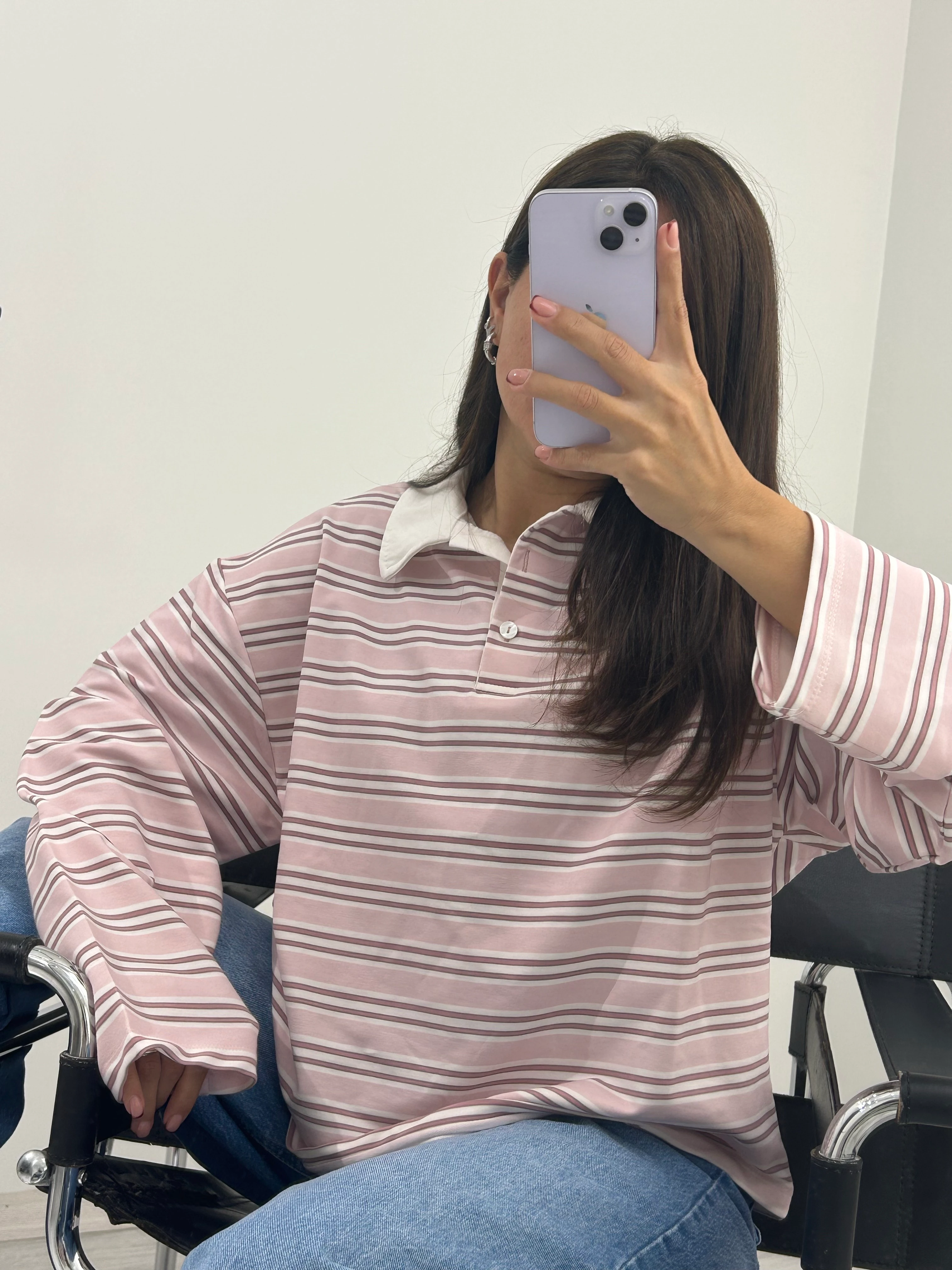 Çizgili polo yaka longsleeve