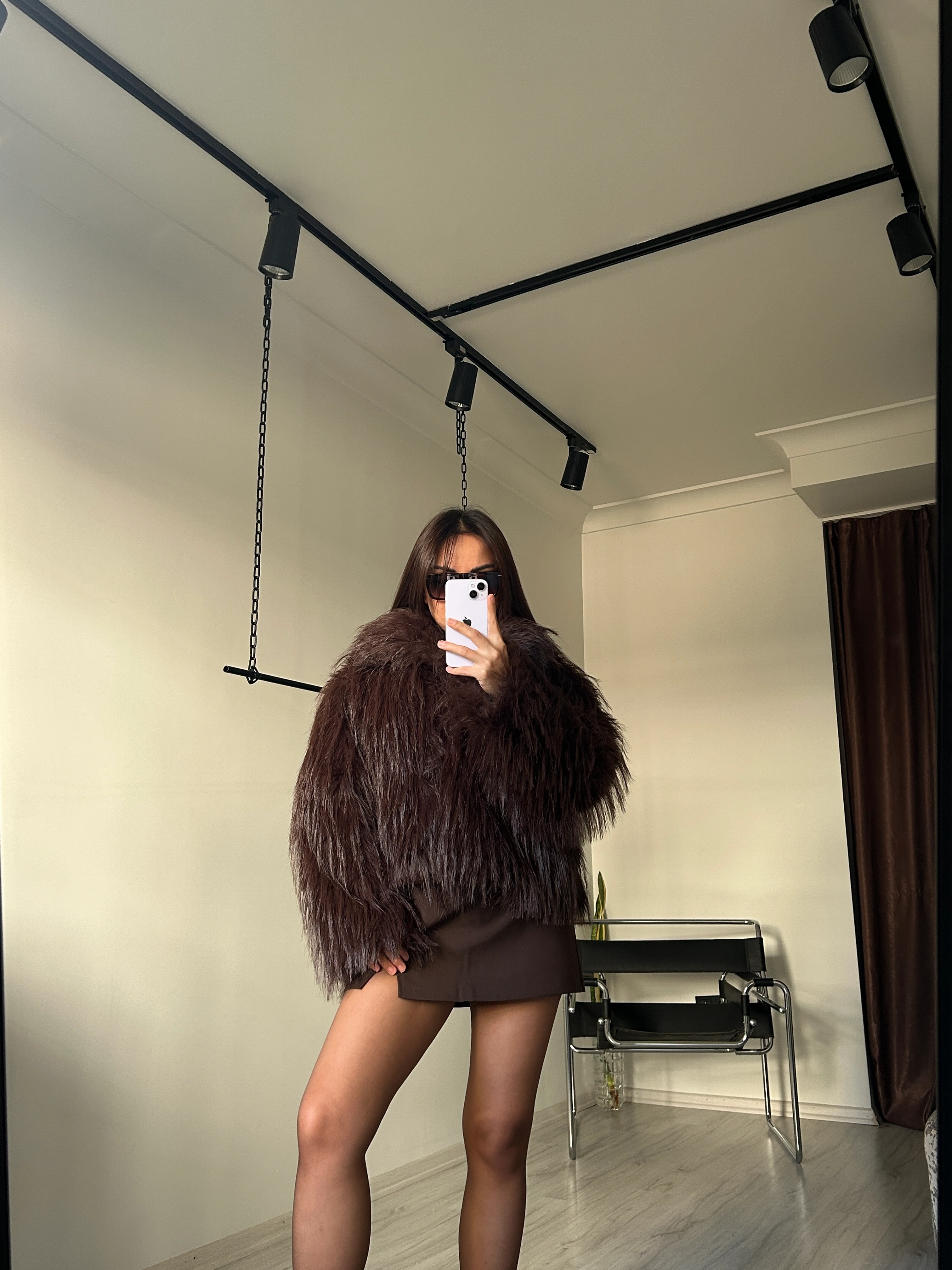 Saçaklı kürk kahve