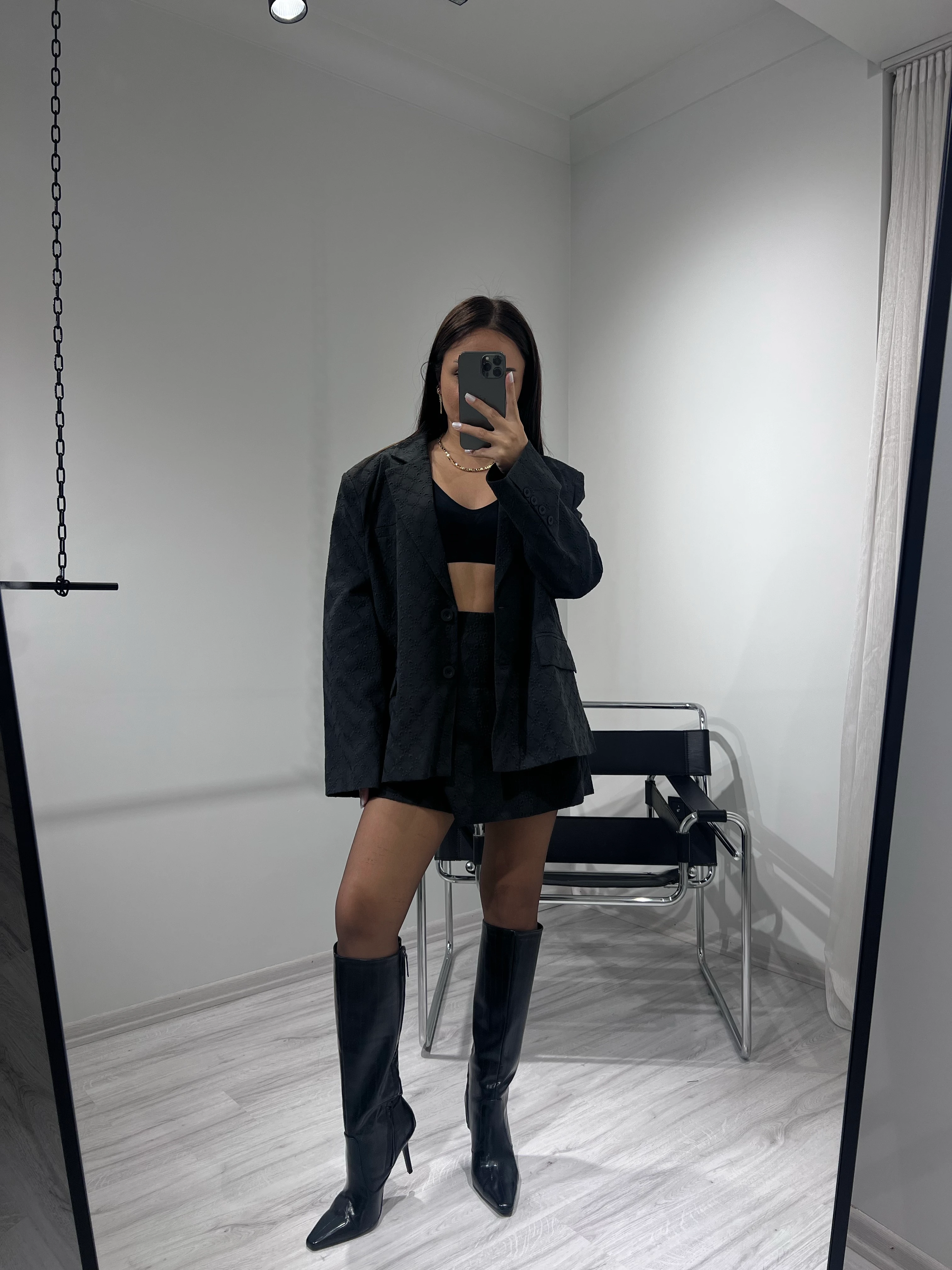 Siyah fisto ceket şort-etek takım