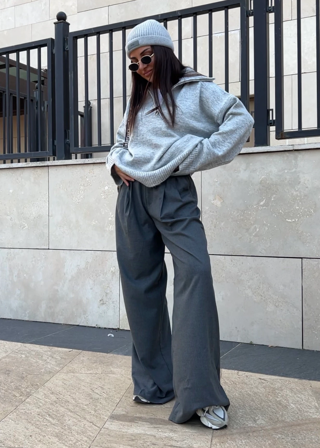 Çift pileli palazzo pantolon