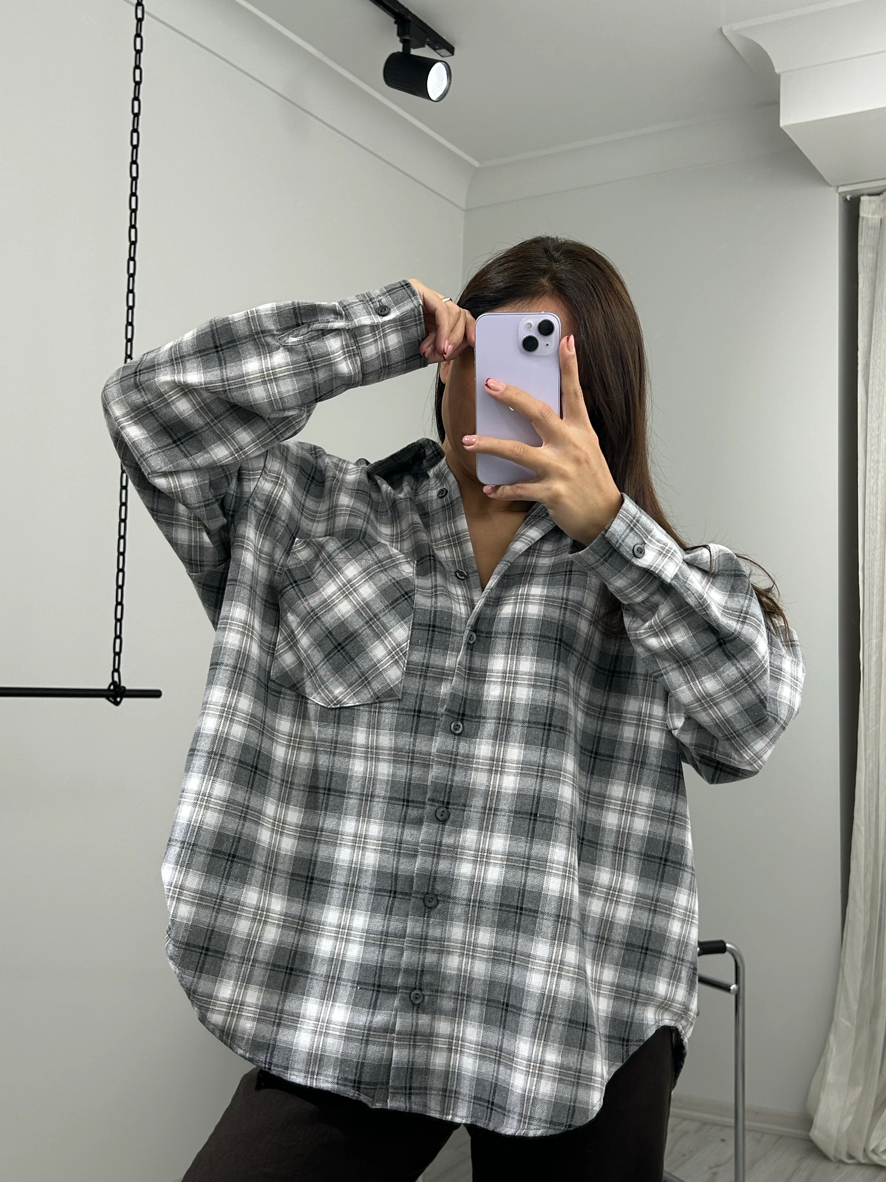 Ekose gömlek açık gri