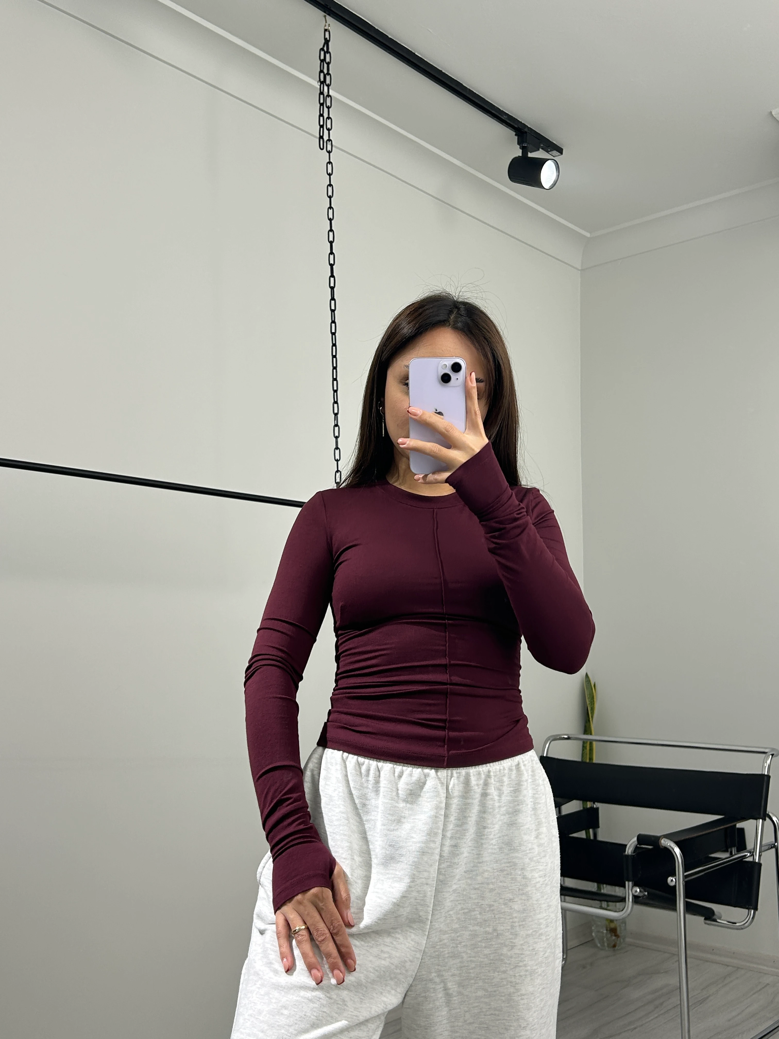 Parmak geçirmeli bluz bordo