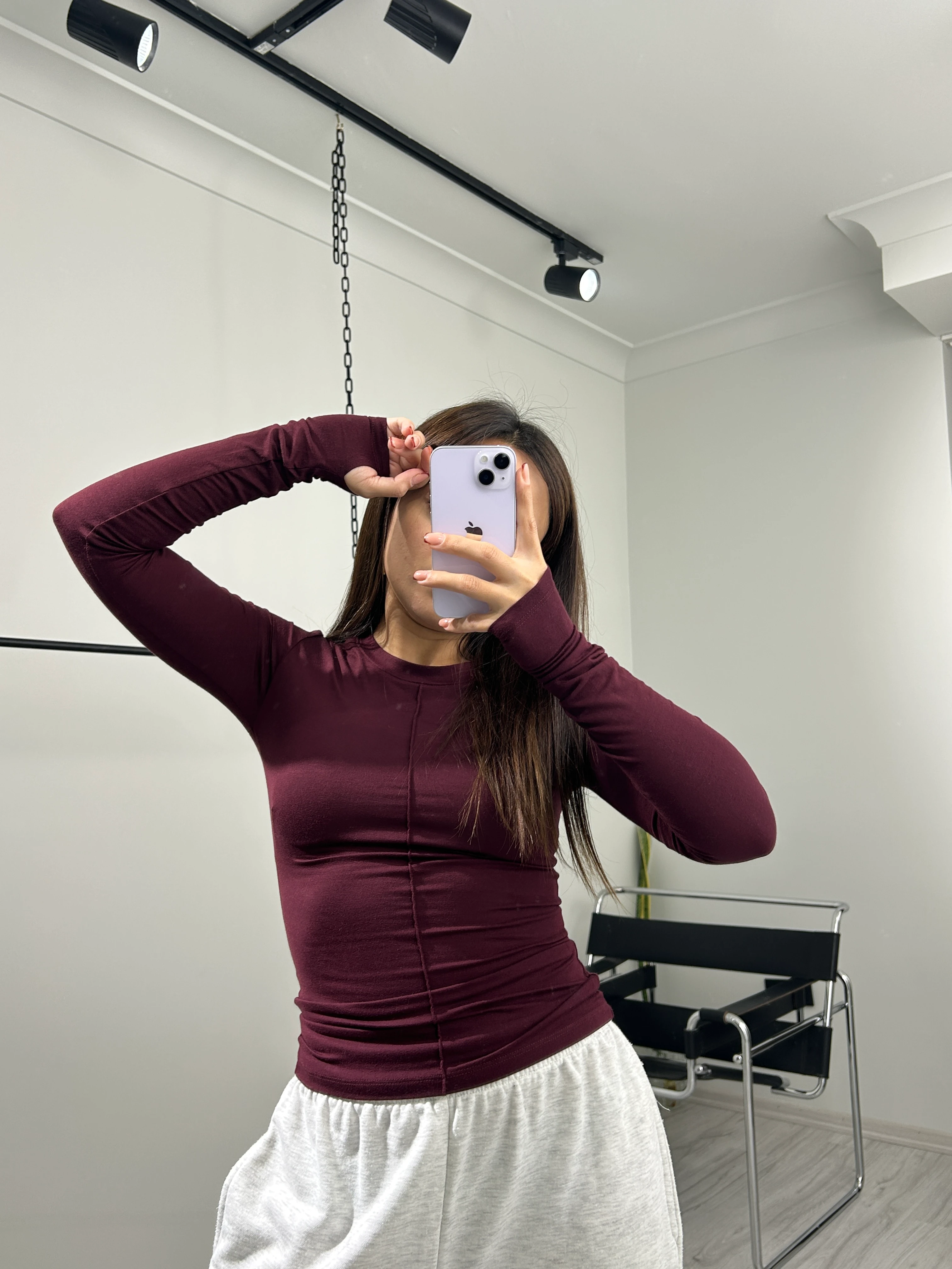 Parmak geçirmeli bluz bordo