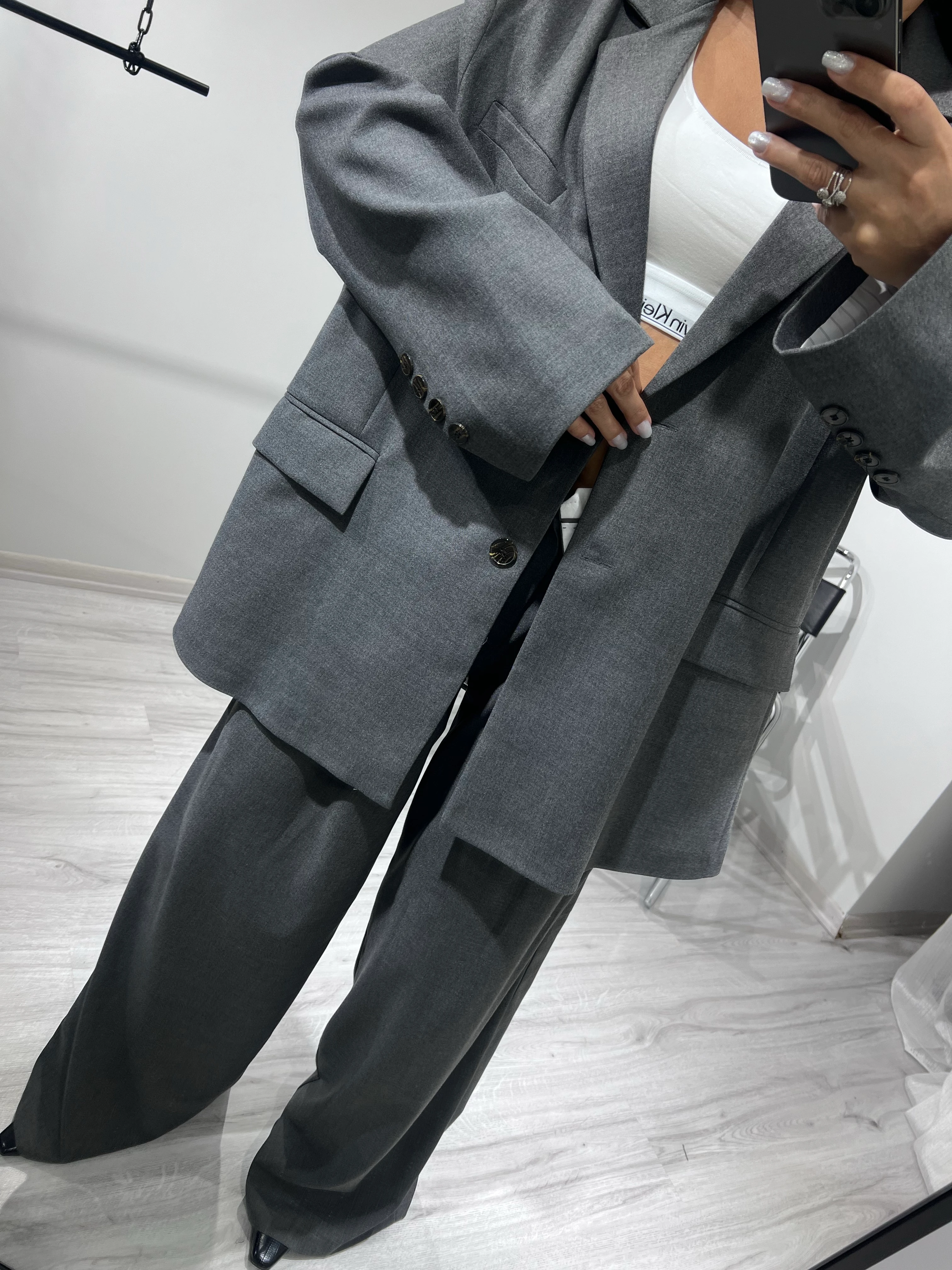 Gri Blazer pantolon takım