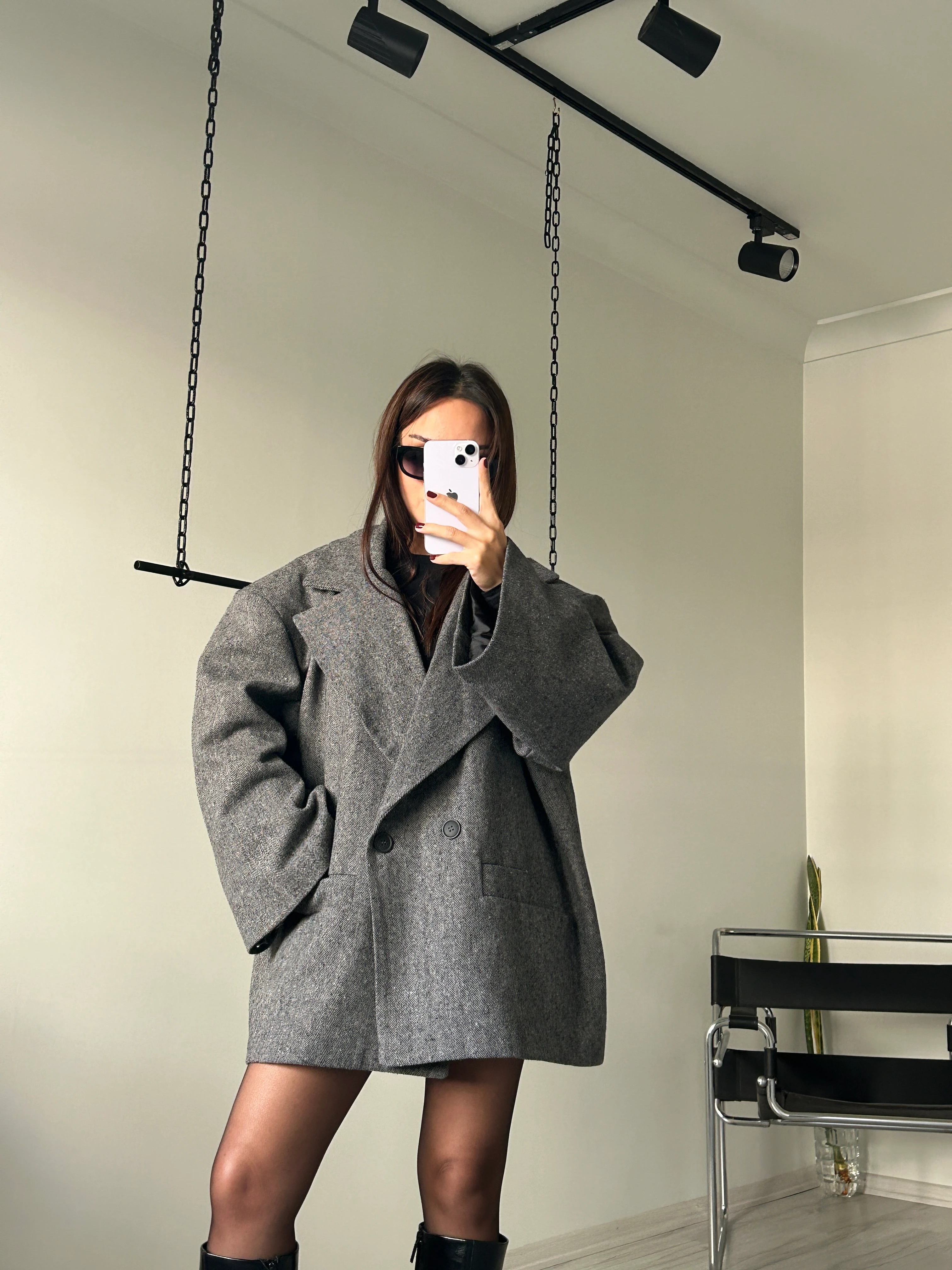 Balıksırtı vatkalı kaşe kaban orta boy