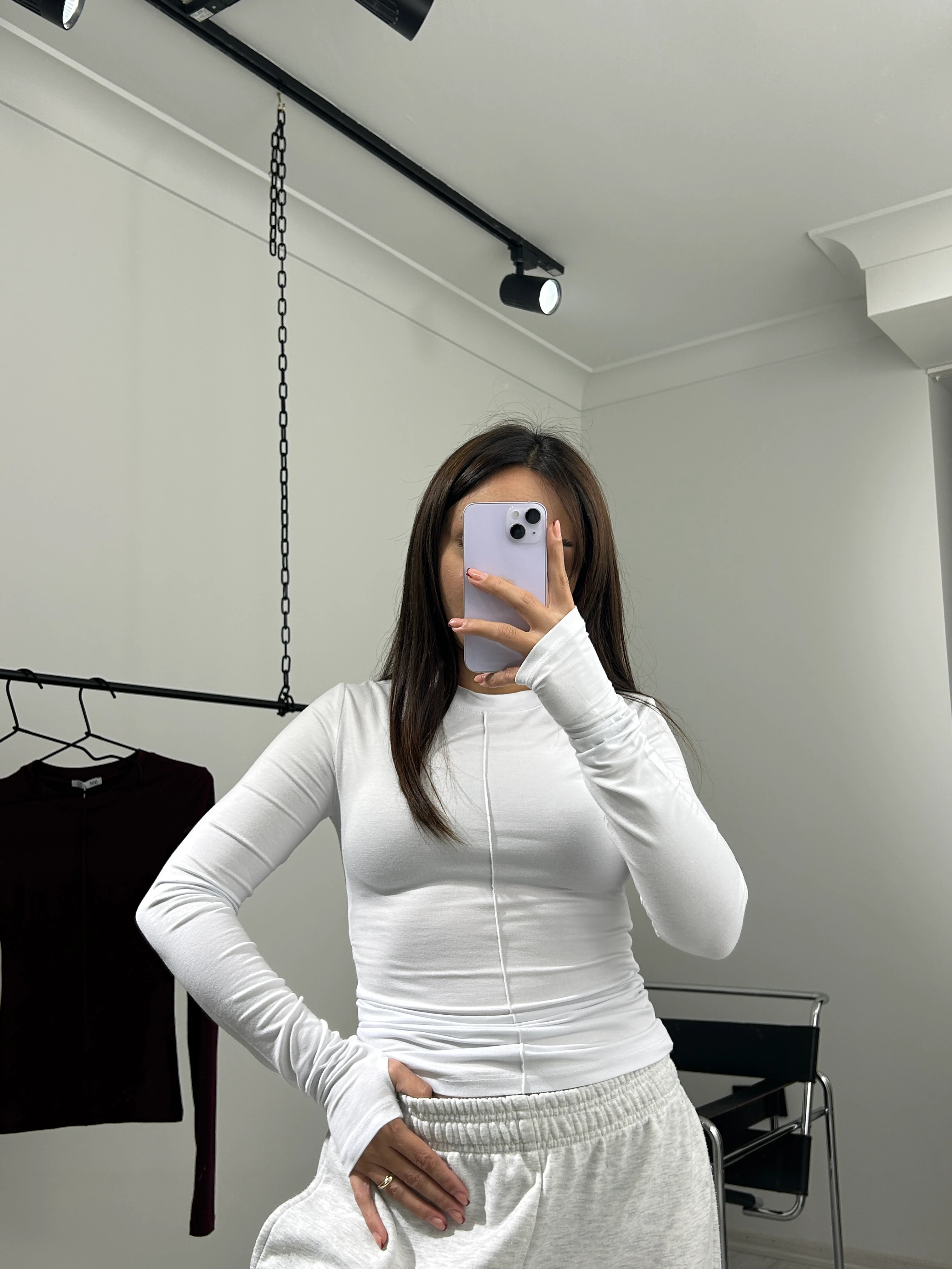 Parmak geçirmeli bluz beyaz