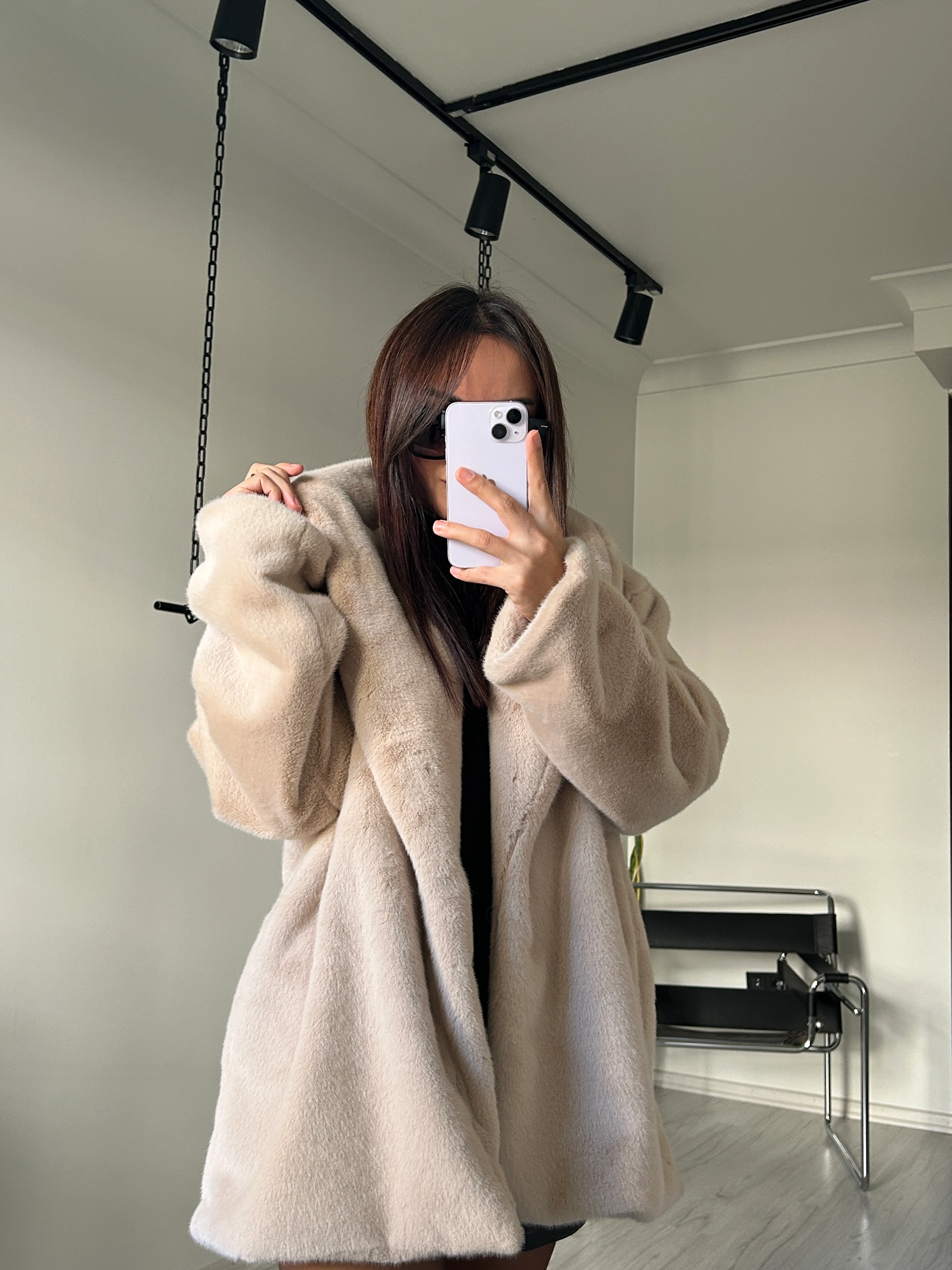 Kuşaklı Peluş Kürk bej