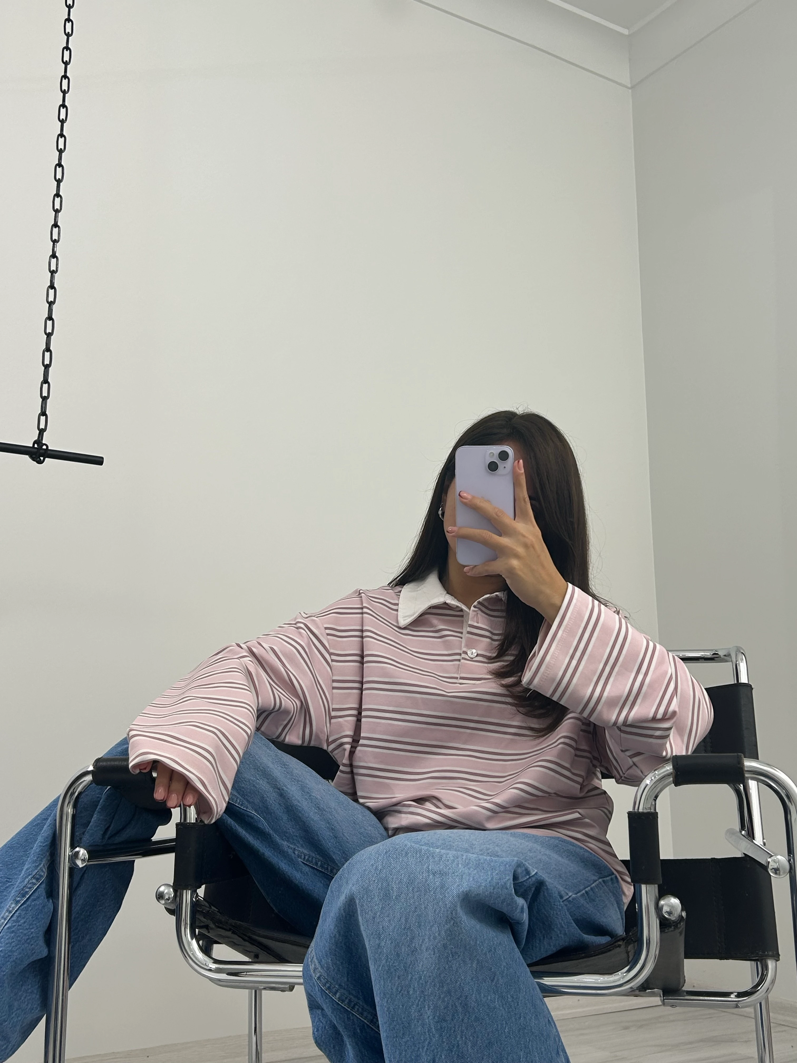 Çizgili polo yaka longsleeve